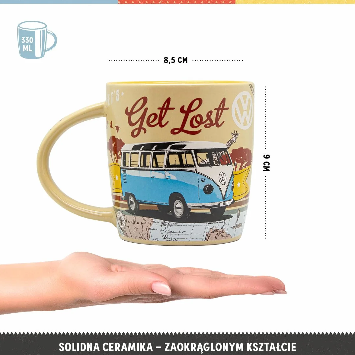 Nostalgic-Art Retro kubek, 330 ml, VW Bulli – Let's Get Lost – Pomysł na prezent dla miłośnika Volkswagena Busa, Official License Product (OLP), kubek ceramiczny na kawę, Styl vintage