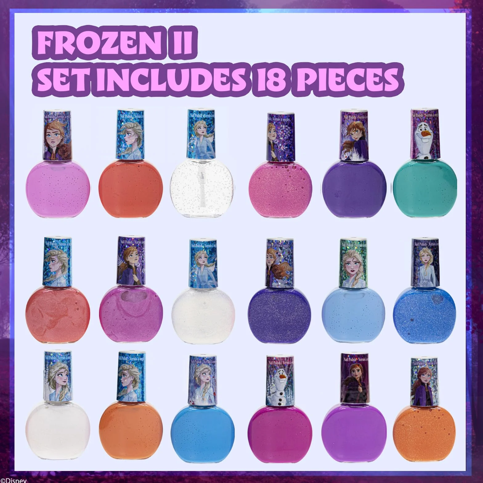 Frozen Lakier Wodny 18 szt Szybkoschnący Dziewczynki 3+