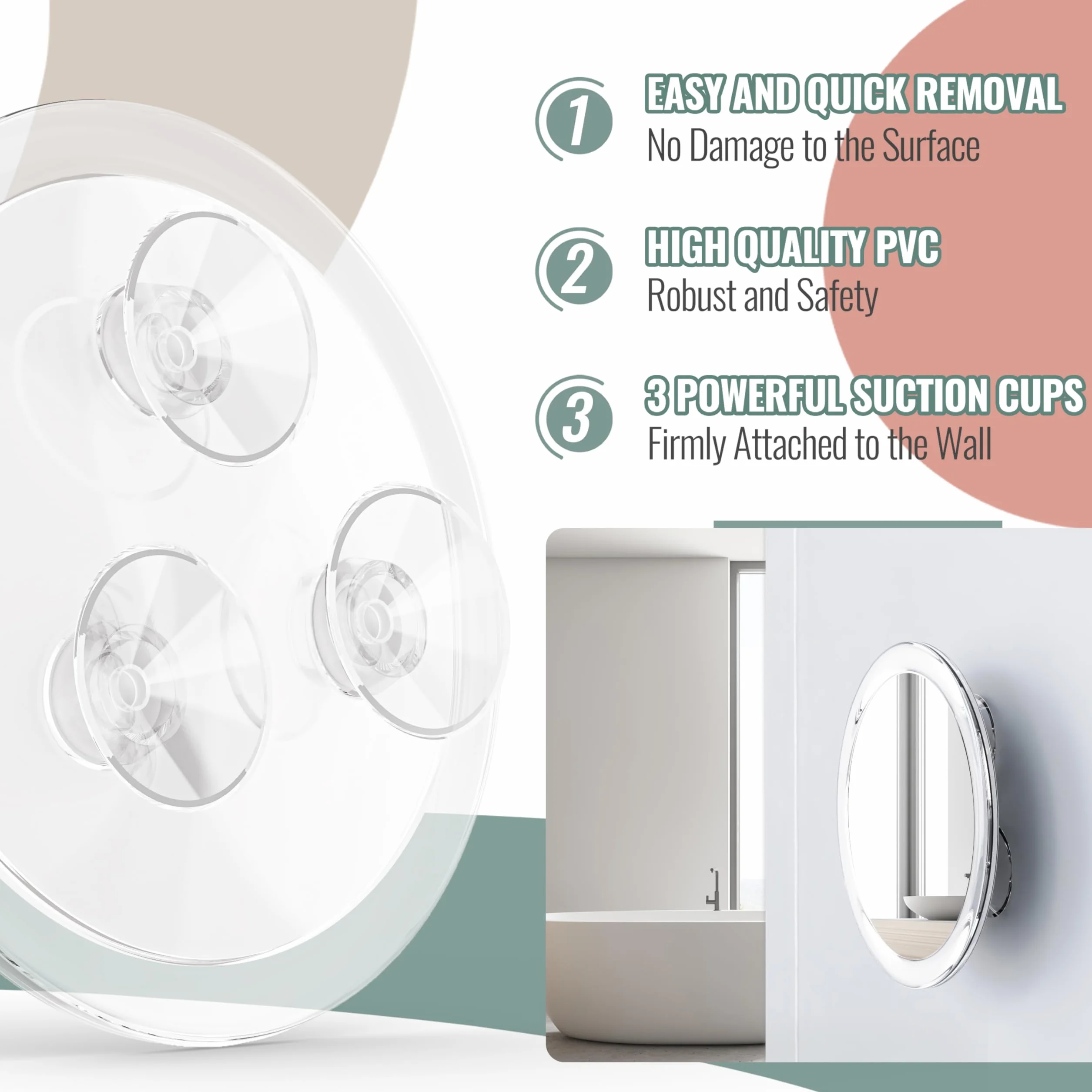 Auxmir Lusterko Powiększające z 3 Przyssawkami, Okrągłe Lusterko do Makijażu z 10-krotnym Powiększeniem, 10 cm, do Domu, do Łazienki, w Podróż, Usuwanie Zaskórników/Niedoskonałości