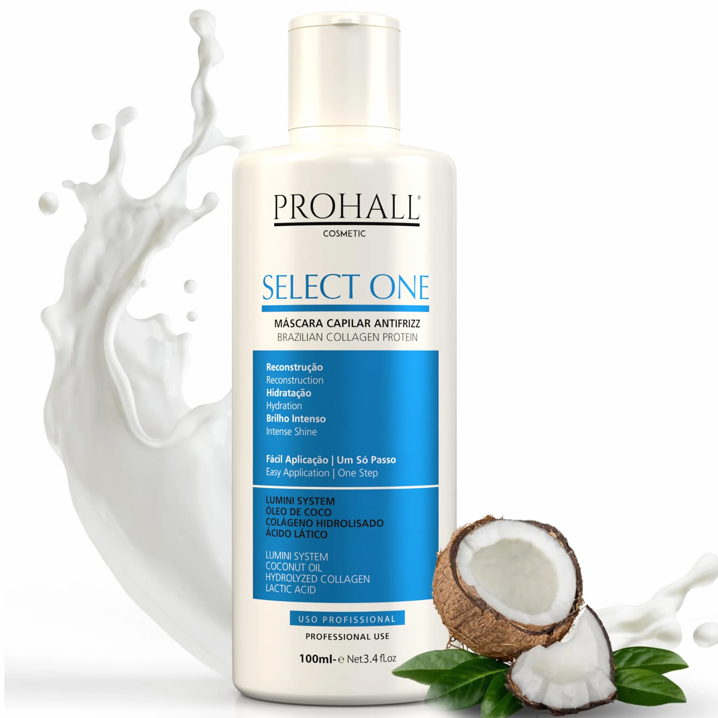 Brazylijska Kuracja Keratynowa do Włosów- Bez Formaldehydu - PROHALL SELECT ONE 100ml - Wygładzająca Włosy i Redukująca Puszenie, Blask, Terapia Białkowa- Profesjonalna Pielęgnacja Włosów w Domu