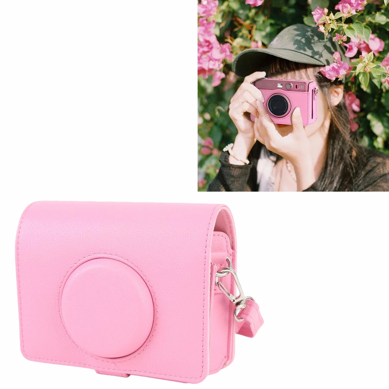 Elprico Etui Mini EVO, Skórzane Etui Ochronne z PU w ​​stylu Vintage do Aparatu Natychmiastowego Fuji Mini EVO ze Zdejmowanym, Regulowanym Paskiem na ramię