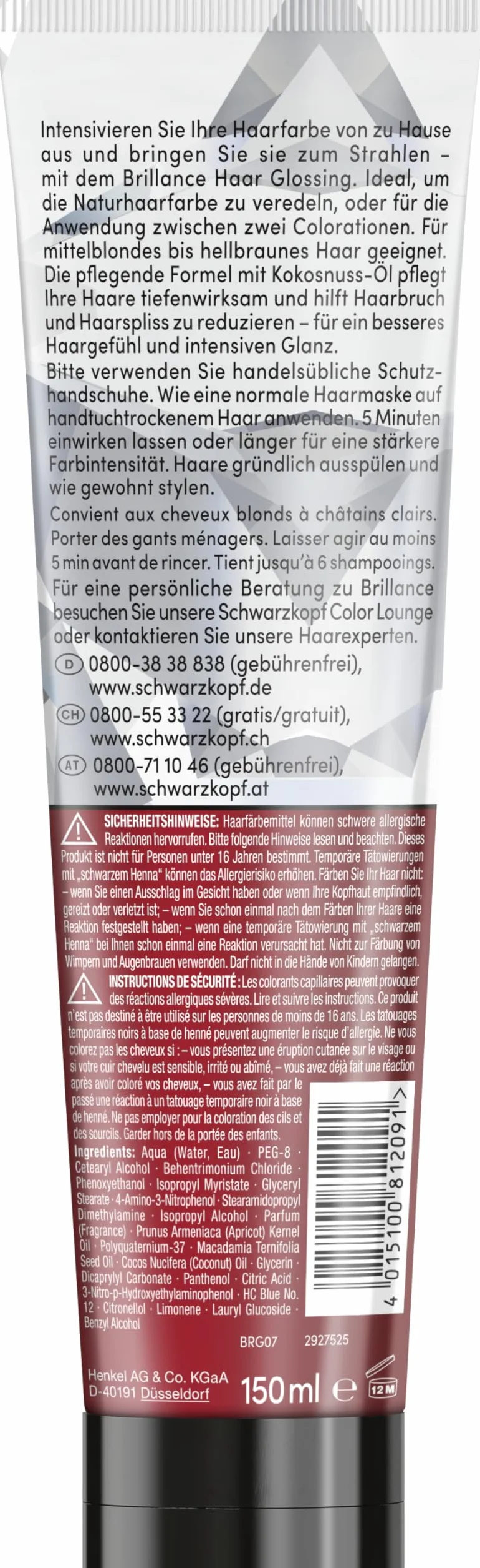 Brillance kuracja błyszcząca, miedź (150 ml), pielęgnuje i wzmacnia kolor włosów, może być stosowany jak maska do włosów, utrzymuje do 6 myć