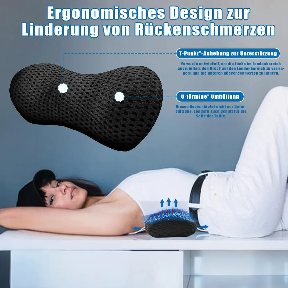 Lumbar Support Pillow z pianki z pamięcią kształtu, ergonomiczna poduszka lędźwiowa z paskami, poduszka na bóle pleców, poduszka podpierająca do foteli samochodowych i biurowych, do