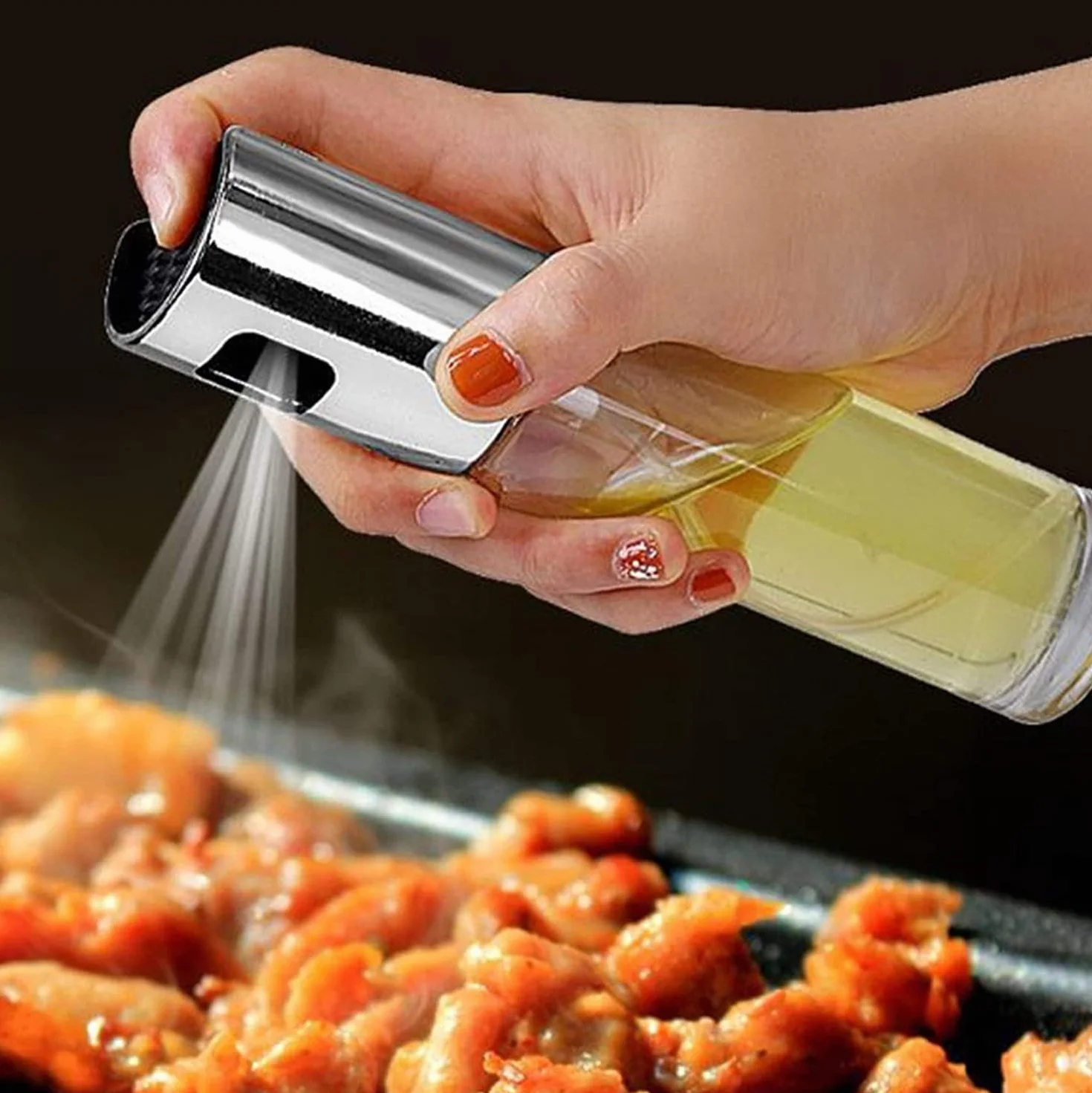 INF Butelka z rozpylaczem oleju, ze stali nierdzewnej i szkła, do oleju/octu, do gotowania, BBQ, grillowania, sałatek, 100 ml