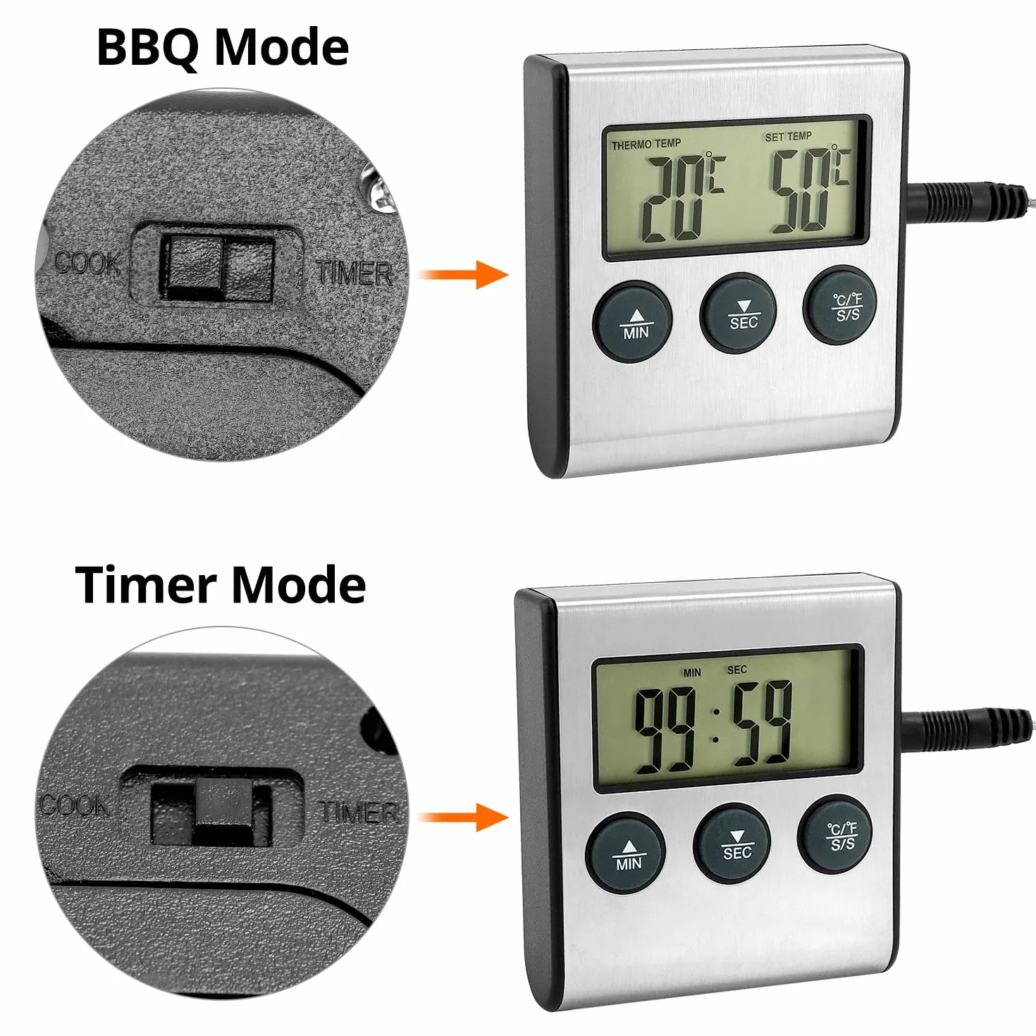 QWORK Cyfrowy termometr kuchenny z sondą do żywności 0-300°C timer LCD