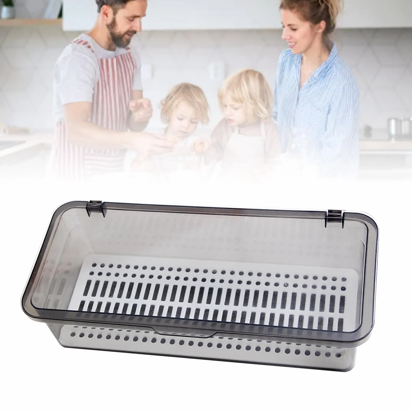 Eujgoov Organizer do Szuflad, Plastikowy Przezroczysty Pojemnik z pokrywką i Ociekaczem na Przybory Kuchenne i łazienkowe Oraz Kosmetyki do Makijażu, 27 Cm