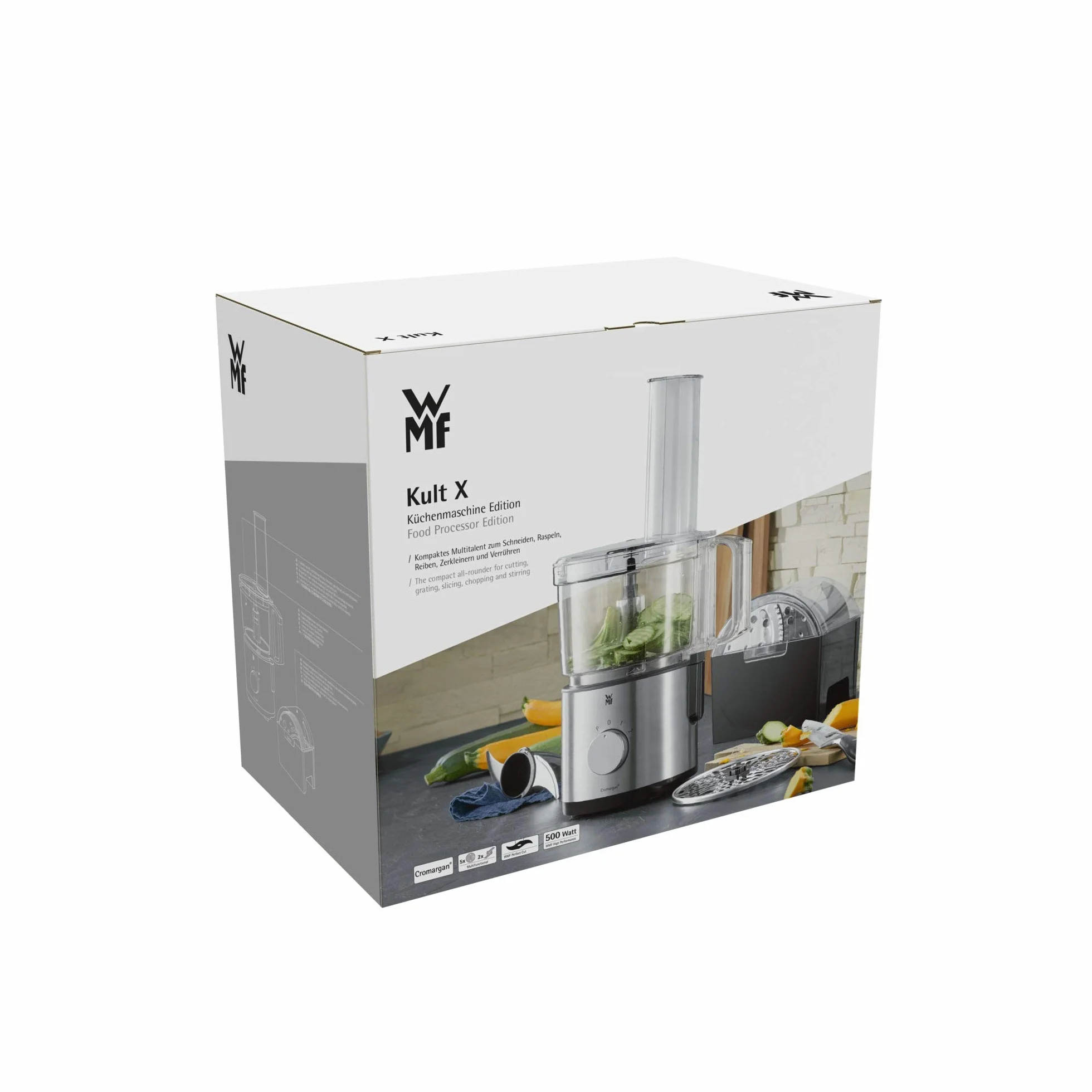 WMF Kult X Edition robot kuchenny, rozdrabniacz z 5 akcesoriami, nóż do ugniatania, korek, nóż ze stali nierdzewnej, pojemnik 2,0 l, 500 W