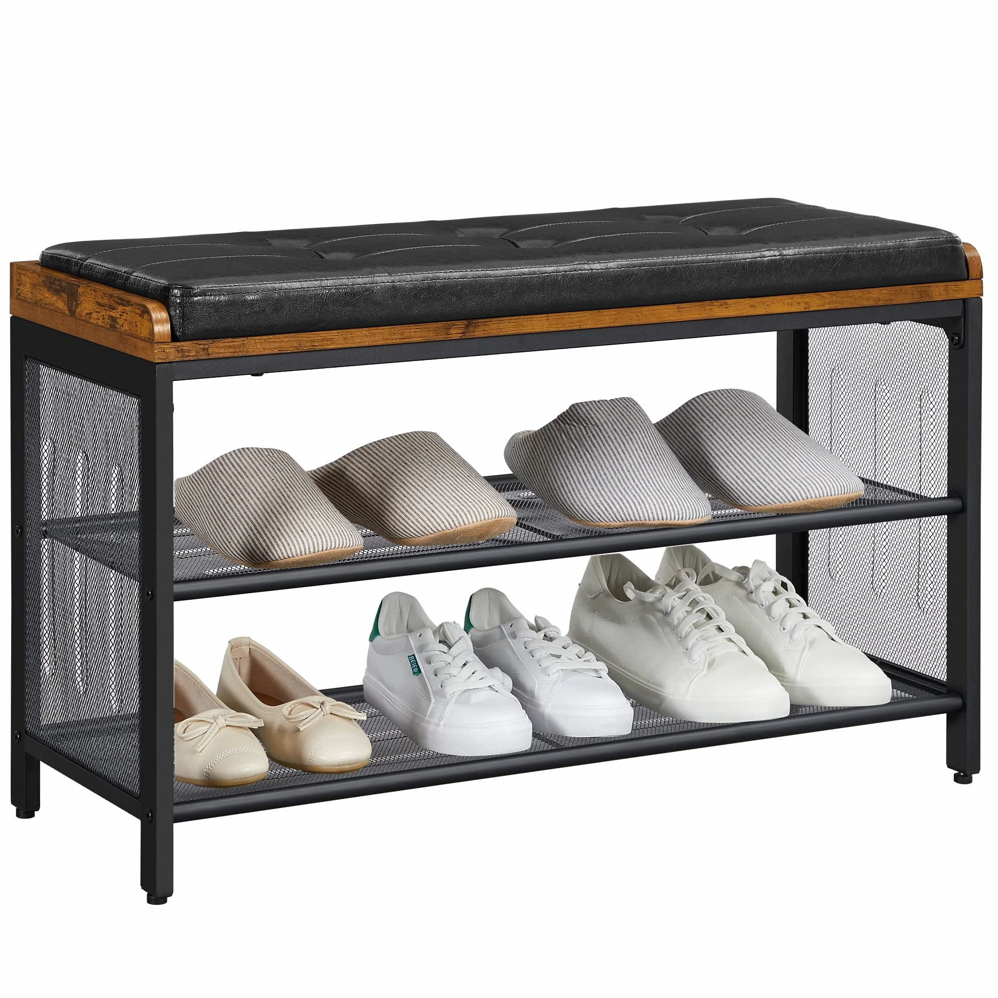 VASAGLE Ławka na buty 80x30x48 cm sztuczna skóra vintage brązowo-czarny LBS75X