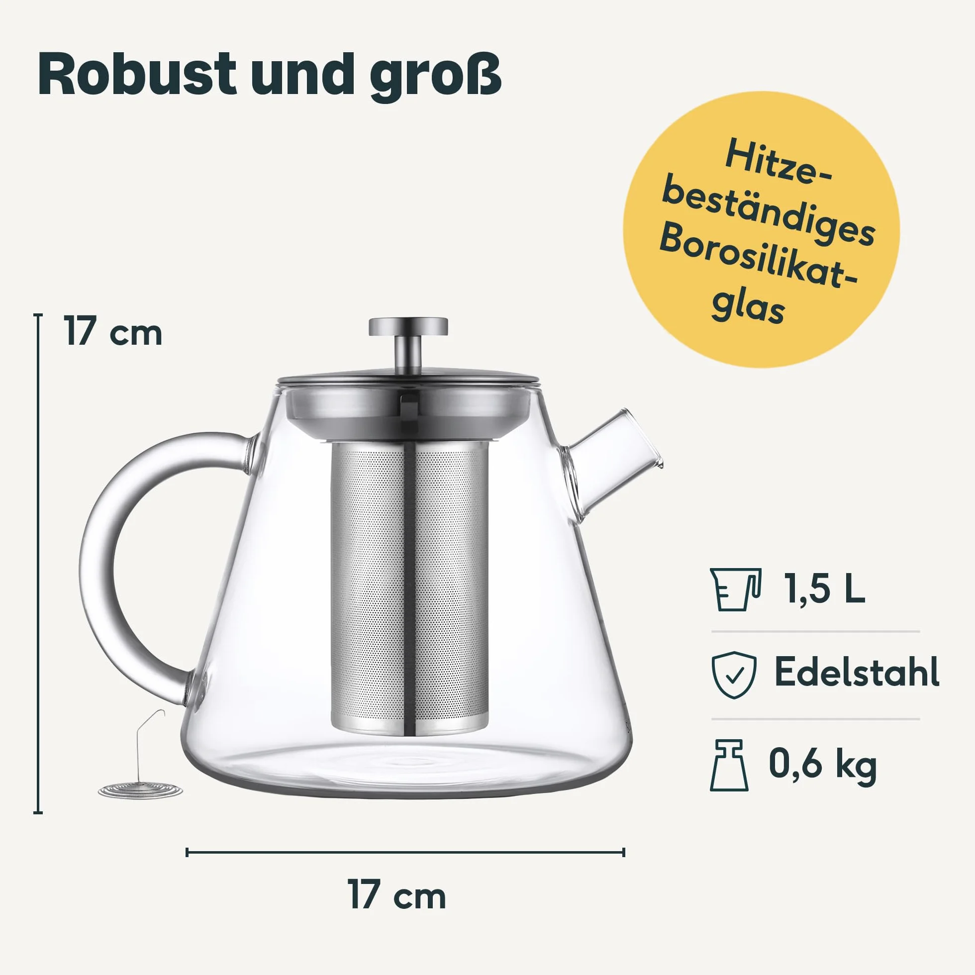 SILBERTHAL Szklany dzbanek do herbaty ze zdejmowanym zaparzaczem ze stali nierdzewnej 1,5 l