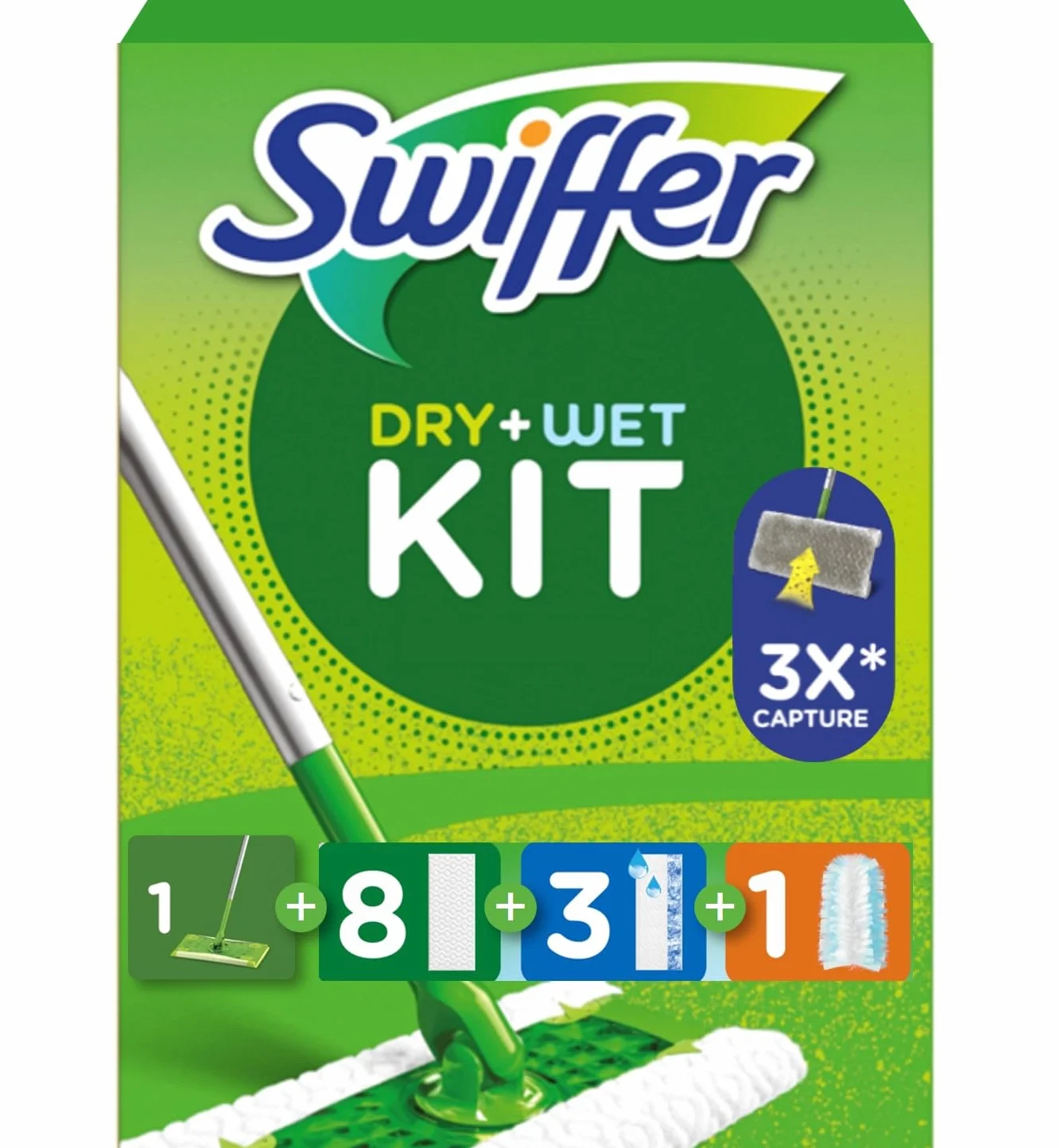 Swiffer Zestaw startowy mop do podłogi 8 suchych 3 wilgotnych ścierek