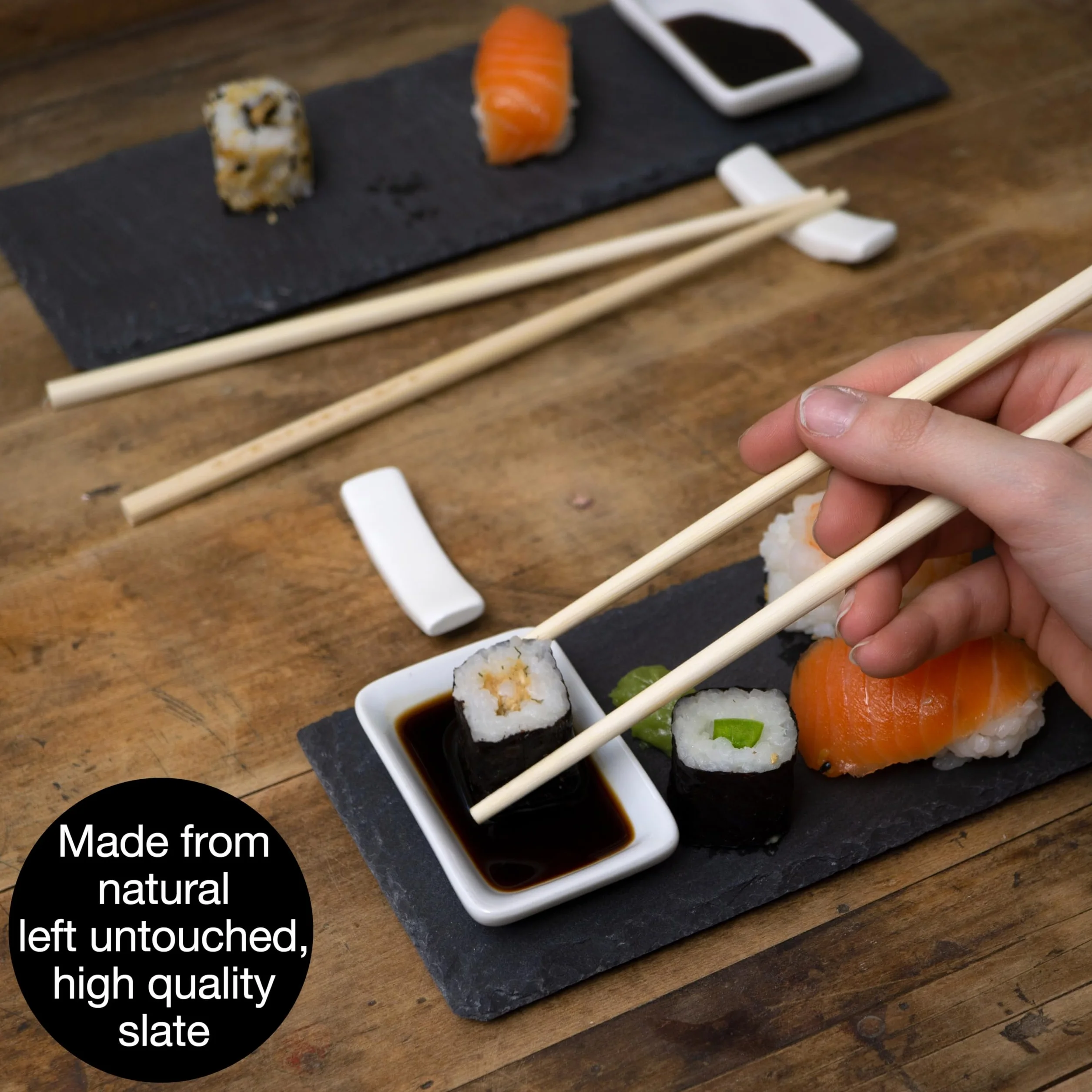 Moritz & Moritz Zestaw do sushi 10-częściowy płyta łupkowa 30x10 cm z miseczkami na dip i pałeczkami