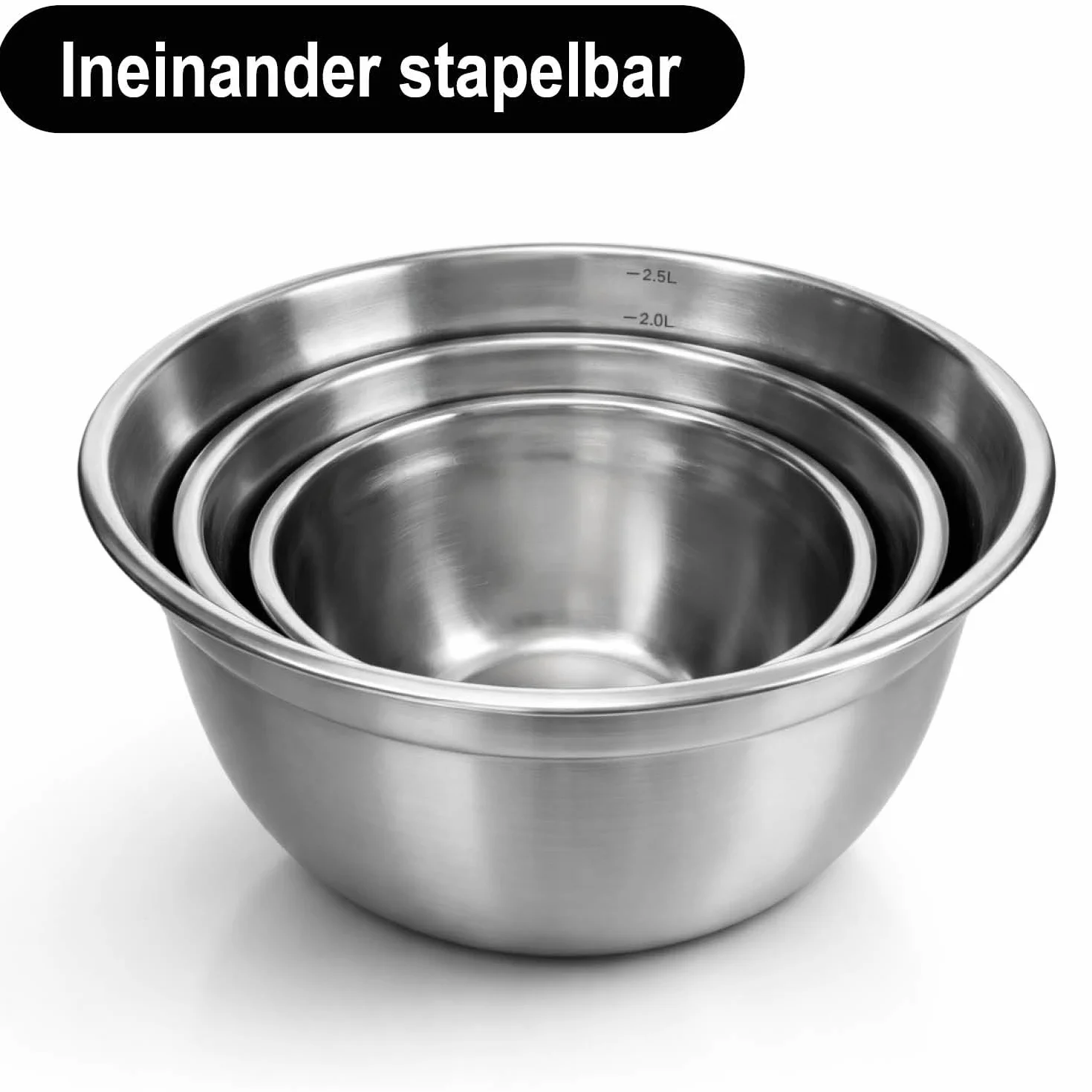 Zestaw 3 misek ze stali nierdzewnej 500 ml 1000 ml 2500 ml do pieczenia gotowania serwowania