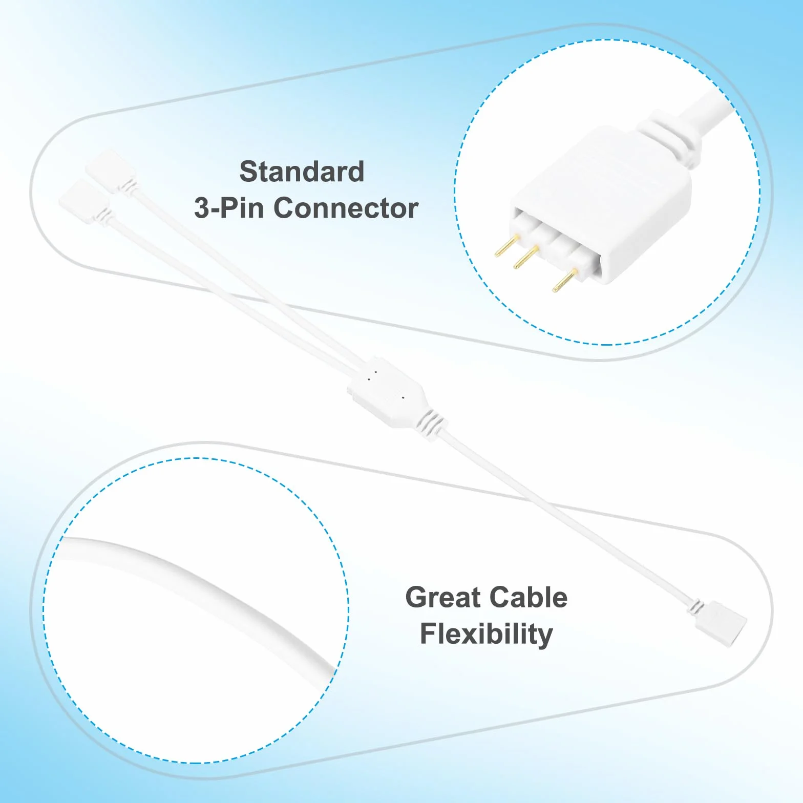 QUARKZMAN ARGB Kabel rozdzielacza, 5V 12" 3-pinowy 1 do 2 Żeński na Żeński Kabel ARGB z 3-pinowymi złączami męskimi do PC Wentylator ARGB/światła LED, biały