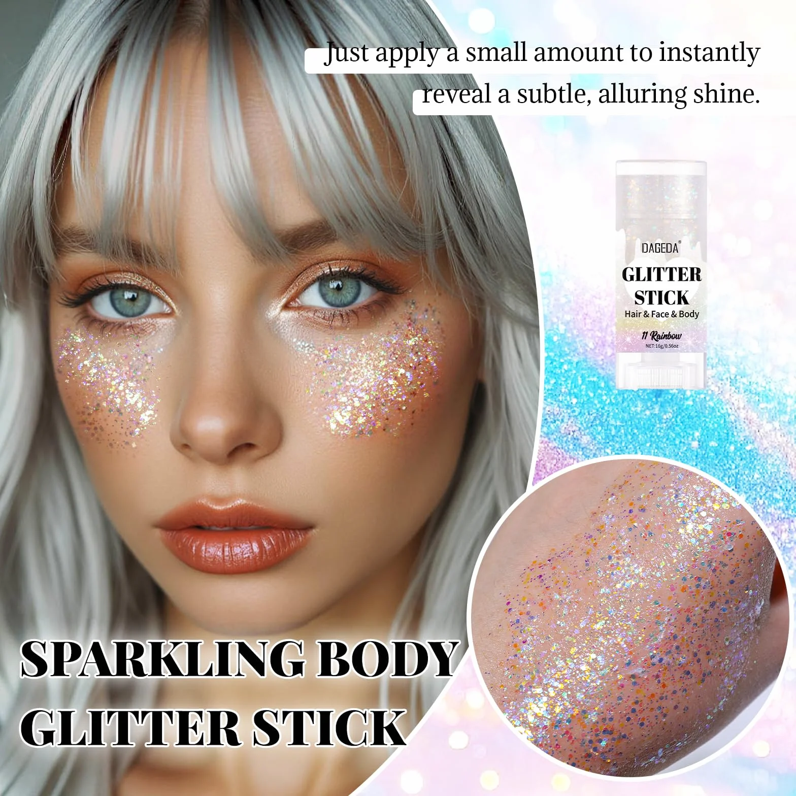 Prreal Body Glitter Stick, Sparkly Face Glitter Gel Makeup, holograficzne włosy brokatowe cekiny syrenki makijaż rave stroje dla kobiet, błyszczący lakier do twarzy, koncert, akcesoria festiwalowe