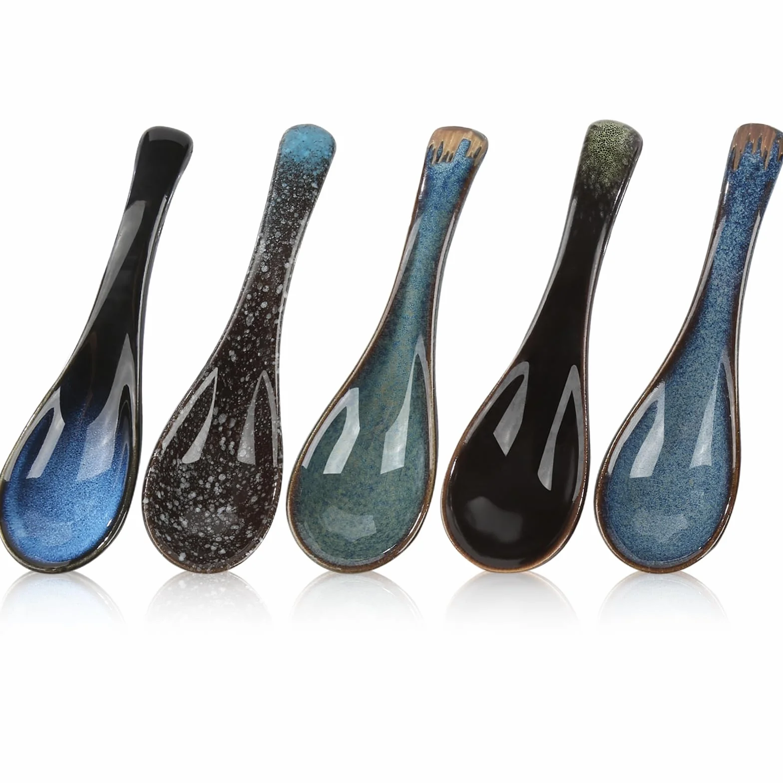 Zestaw 5 azjatyckich łyżek do zupy, japońskie łyżki ceramiczne, w stylu retro, chińska łyżka do zup, pierogów i potraw jednogarnkowych, idealna do gospodarstwa domowego i jadalni