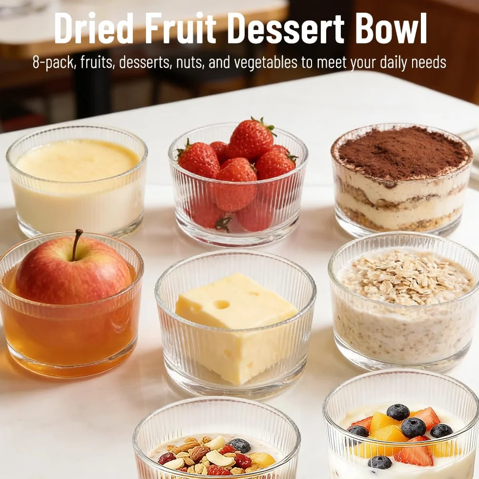 Zestaw przezroczystych szklanek deserowych, 200 ml, 8 sztuk, małe miseczki deserowe ze szkła, kubki do lodów, tiramisu, lodów, panna cotta, budyniu, dżemu i słodkich potraw, musli