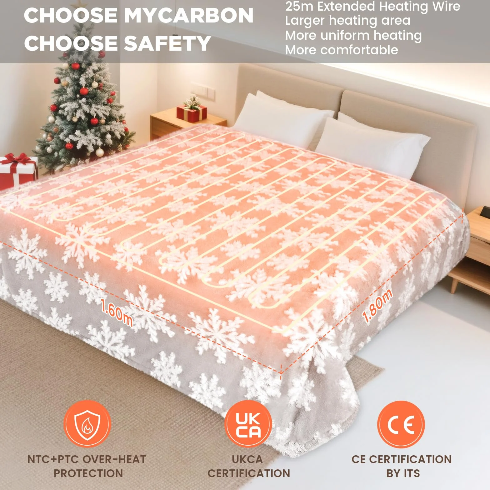 MYCARBON Koc grzewczy 180 x 160 cm 9 stopni ogrzewania automatyczne wyłączanie