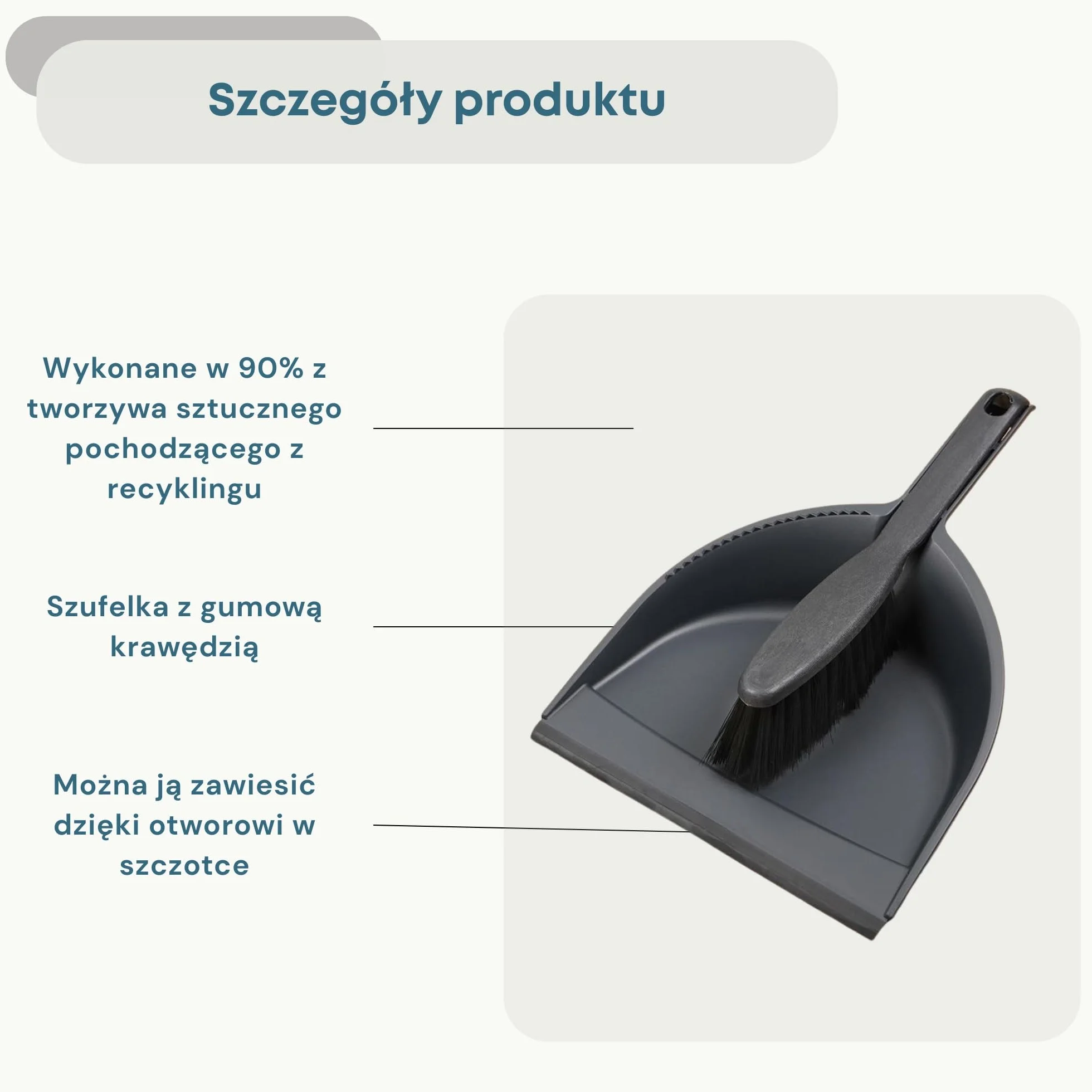 Vilde Zestaw miotły i szufelki czarne z gumową krawędzią 90% z materiału pochodzącego z recyklingu