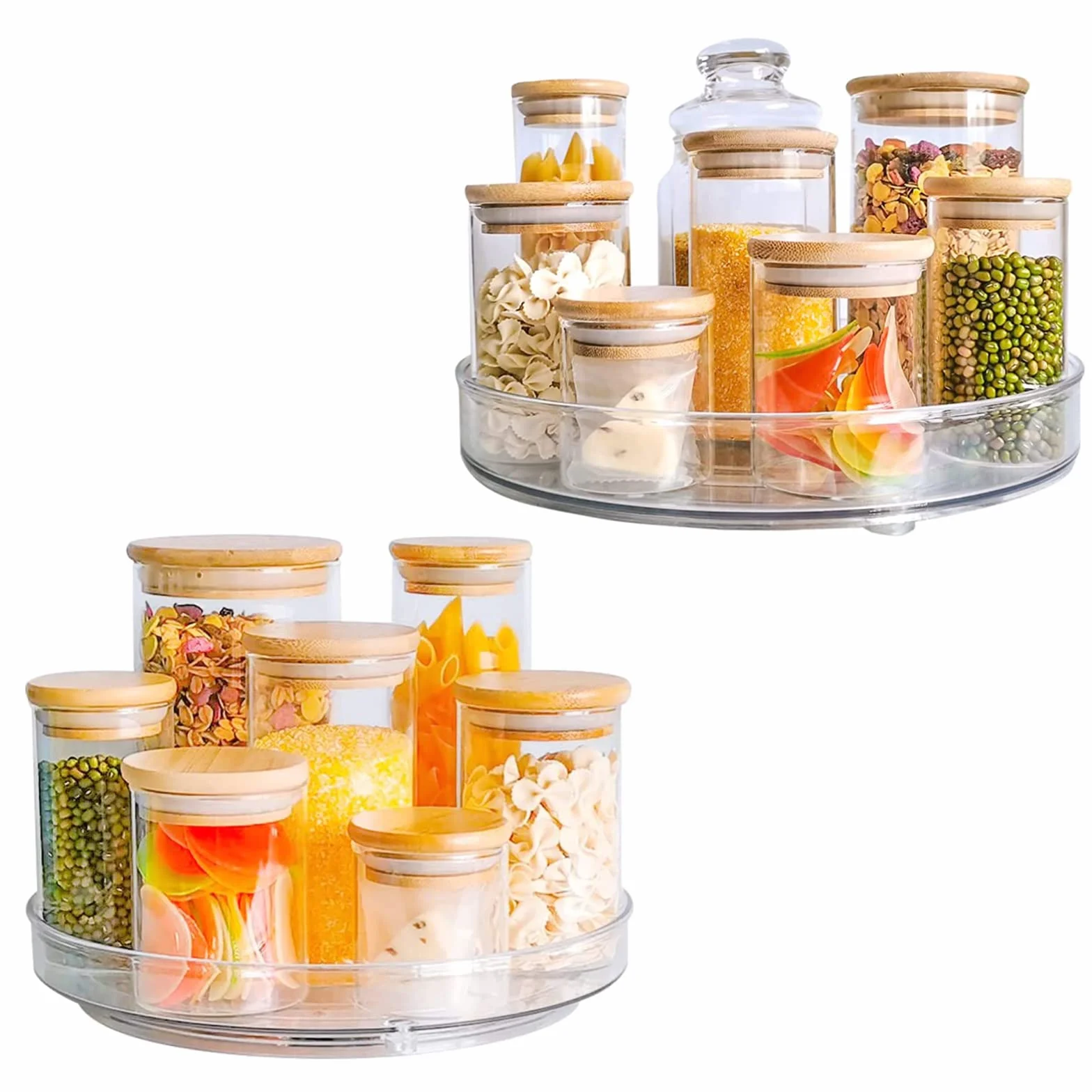 Dreamhigh Lazy Susan organizer na talerze obrotowe, 2 sztuki, 23 cm + 27 cm, obrotowy regał na przyprawy, do szafki kuchennej, lodówki