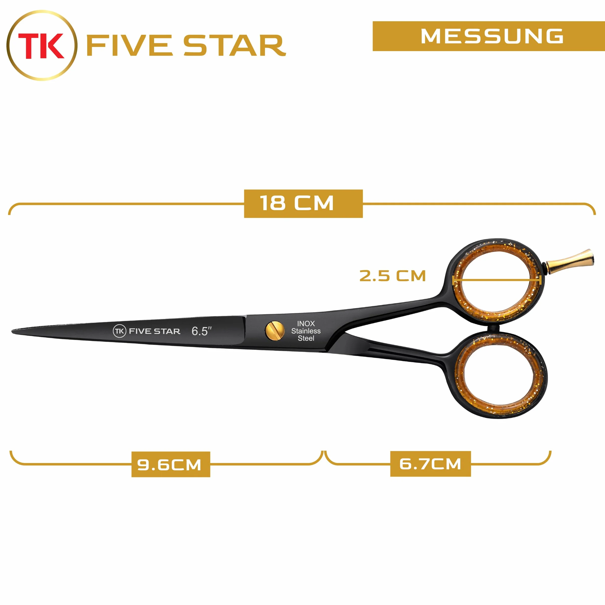 TK FIVE STAR Midnight Premium 6,5" bardzo ostre nożyczki fryzjerskie, nożyczki do strzyżenia włosów dla kobiet, mężczyzn, fryzjerów i dzieci, do delikatnych i mocnych włosów, mikroząbkowane