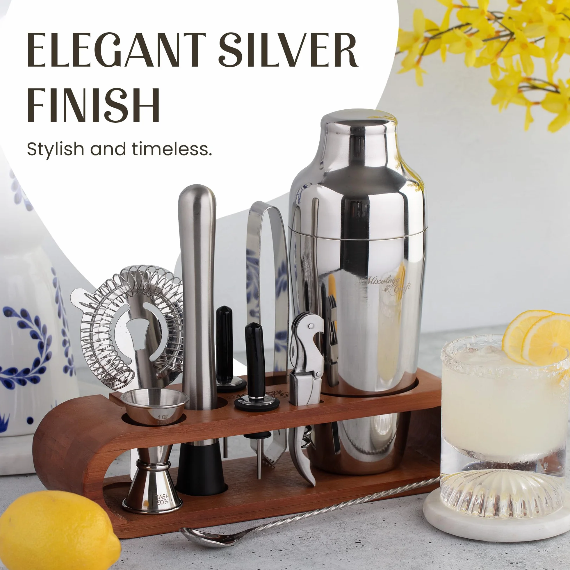 Mixology Zestaw shakerów koktajlowych 10-częściowy mahoniowy stojak shaker Boston