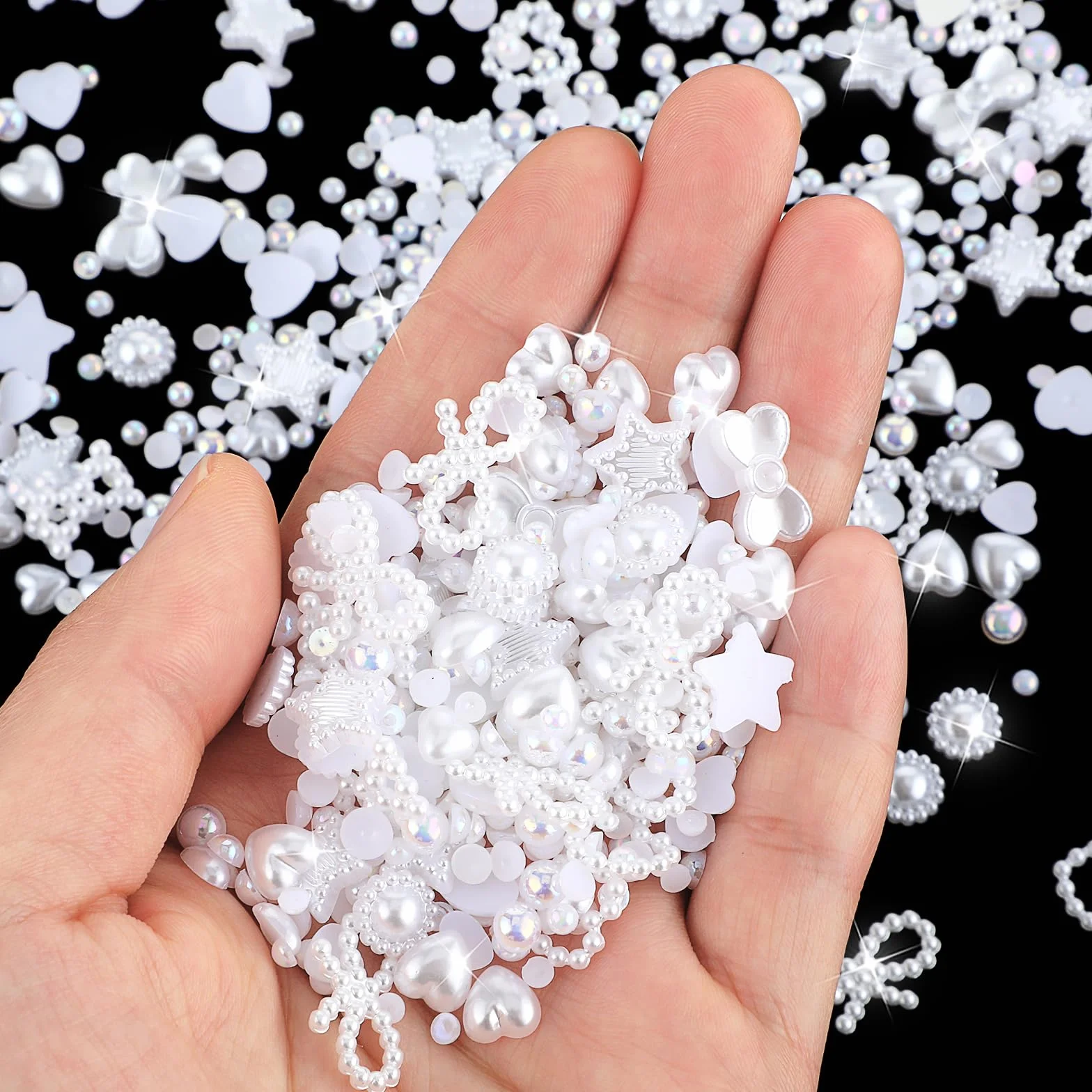 WLLHYF 500 sztuk zawieszek do paznokci 3D, różne kształty, koraliki z płaskim tyłem, kokardka, gwiazda, serce, kwiat, mieszane, urocze aplikacje do manicure, puste perły, dekoracja paznokci