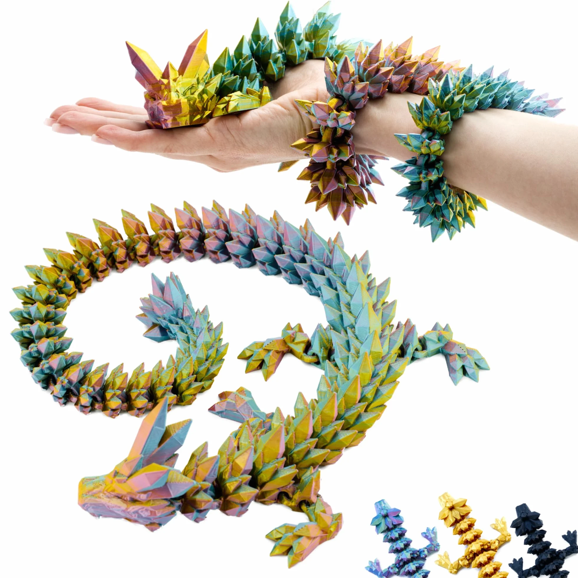 3D Smok – 60 cm dekoracyjna rzeźba fantasy w kolorach czerwono-żółto-zielonych, duża figurka kolekcjonerska z ruchomym elementem (14+)