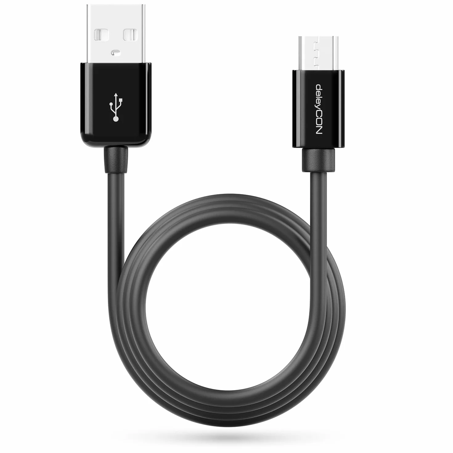 deleyCON 2m Kabel Ładujący Micro USB Kabel do Transmisji Danych Kompatybilny z Android Telefony Komórkowe Smartfony Tablety Odtwarzacze MP3 Aparaty Fotograficzne i Wiele Więcej. - Czarny