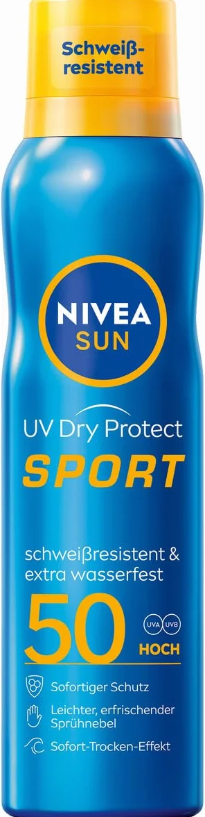 NIVEA SUN UV Dry Protect Sport Solar Spray SPF 50 (200 ml) 100% przezroczysty i chłodzący, odporny na pot i wyjątkowo wodoodporny spray przeciwsłoneczny