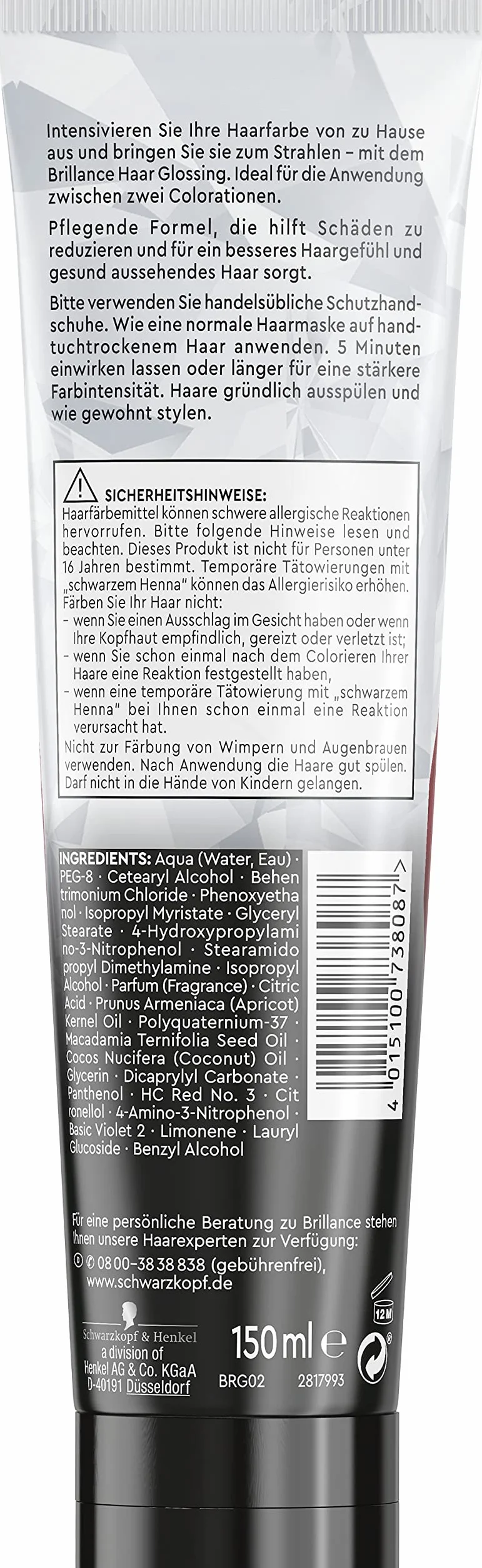 Brillance Hair Glossing Color Farba do Włosów, Intensywna Czerwień, 150 ml