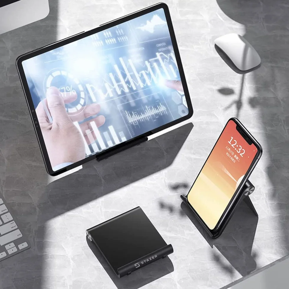 Solidny Stojak Uniwersalna Podstawka Uchwyt na Telefon Tablet Czytnik e-booków na biurko regulowany kompatybilny z telefonami iPhone 14, 13, 12 Pro,Galaxy S21 S22 i tabletami od 4 do 7,9 cala