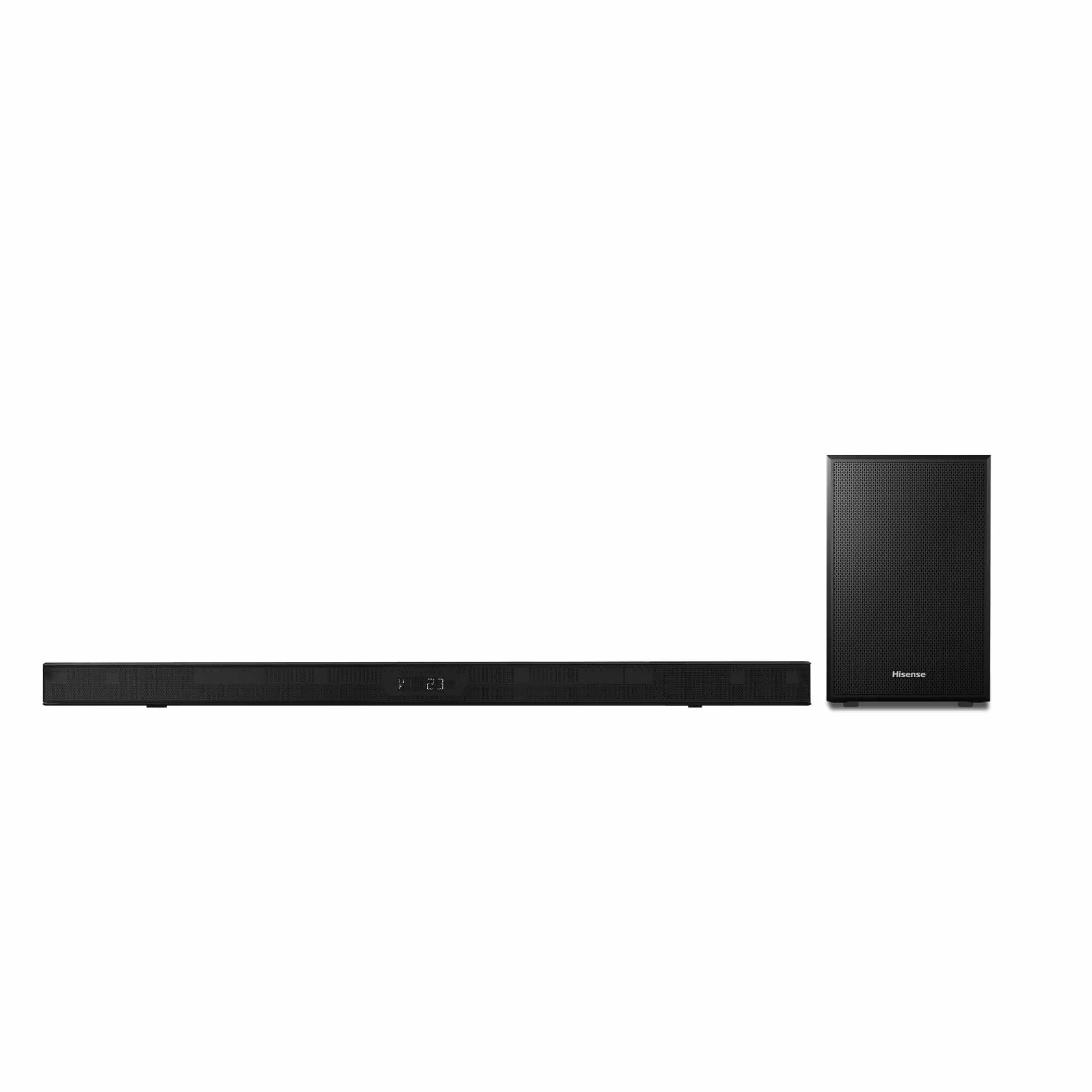 Hisense HS2100 Soundbar 2.1, 240 W, cienki subwoofer zewnętrzny, bezprzewodowy subwoofer, obsługuje Dolby Digital i DTS Virtual:X, Bluetooth, HDMI, USB, optyczne wejście audio