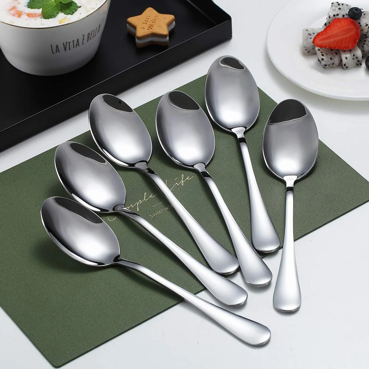 Łyżki obiadowe, Kyraton 6 sztuk 19 cm Łyżka stołowa ze stali nierdzewnej, łyżki do zupy, łyżki deserowe Sliverware Można myć w zmywarce Zestaw 6