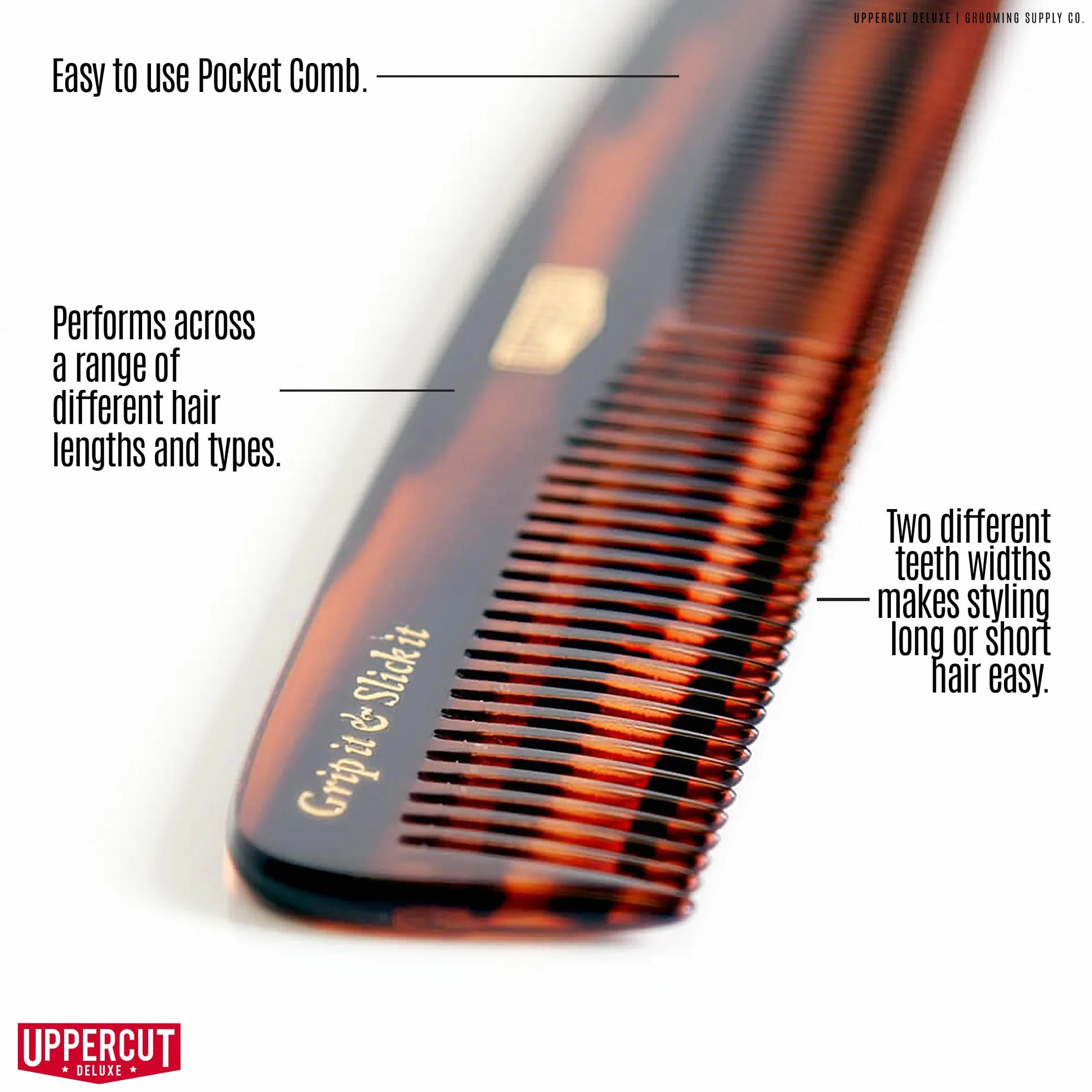 Uppercut Deluxe CT5 Tortoise Shell Comb, A Detangling Wide Tooth Comb with Two Different Teeth Widths, Ideal For Use With Long and Short Hair Styles