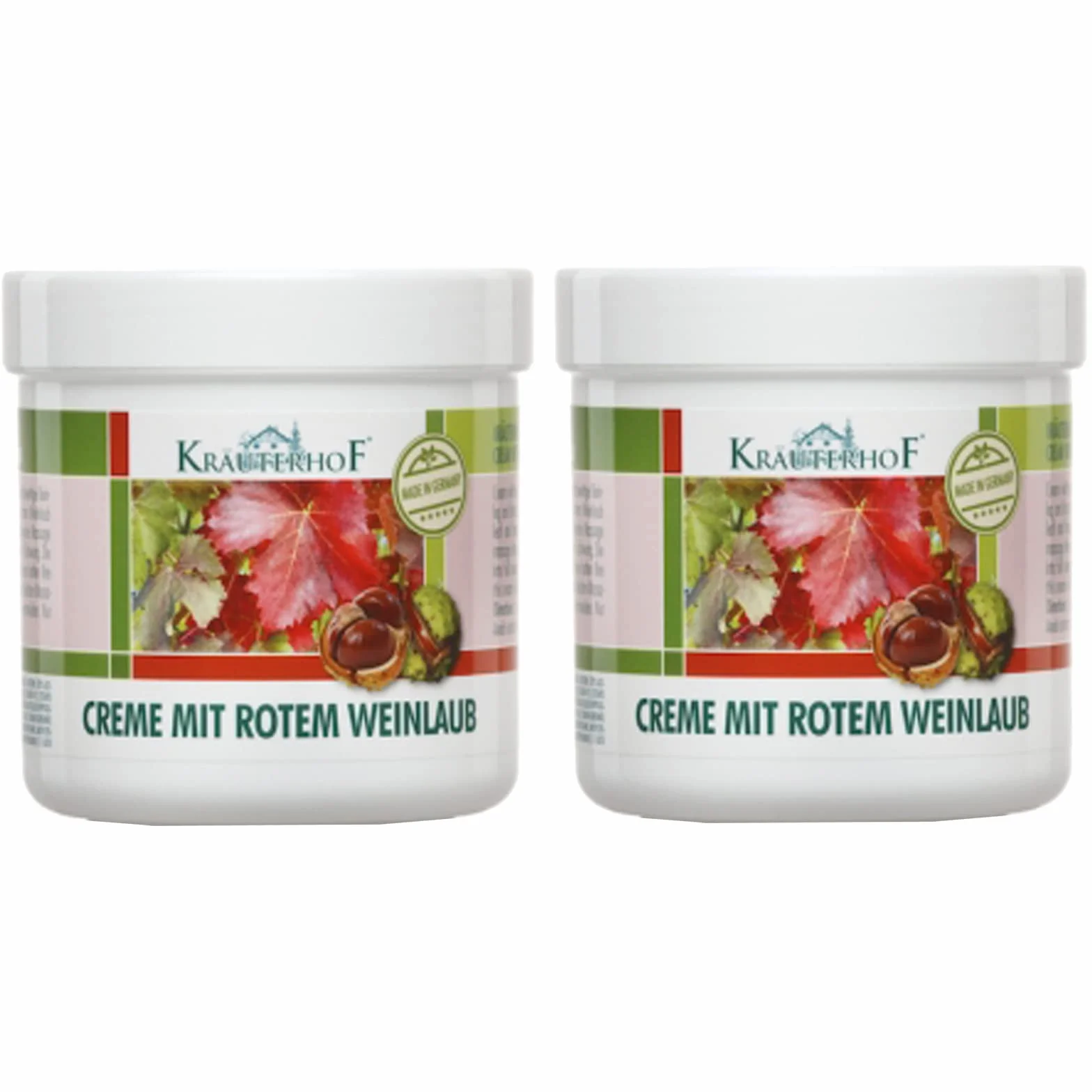 Kräuterhof® Krem z Liśćmi Czerwonego Winogradow Duo Set (2 x 250ml) – Krem do stóp na suche stopy, pielęgnacja nóg z Pantenole, rewitalizujący i nawilżający