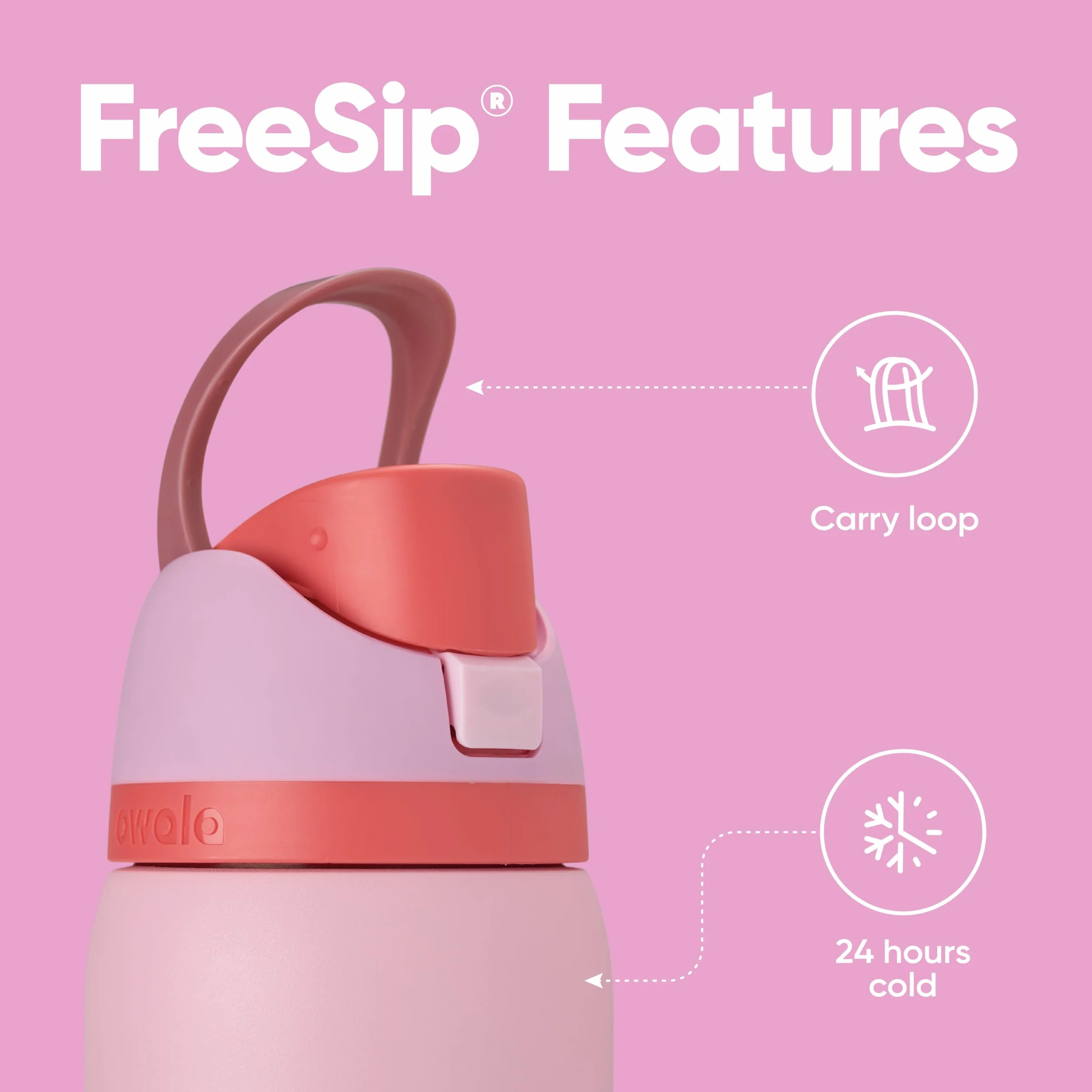 Owala FreeSip Izolowana butelka na wodę ze stali nierdzewnej ze słomką, do uprawiania sportu i podróży, sportowa butelka na wodę bez BPA, 900 ml, różowa, Angel Food Cake