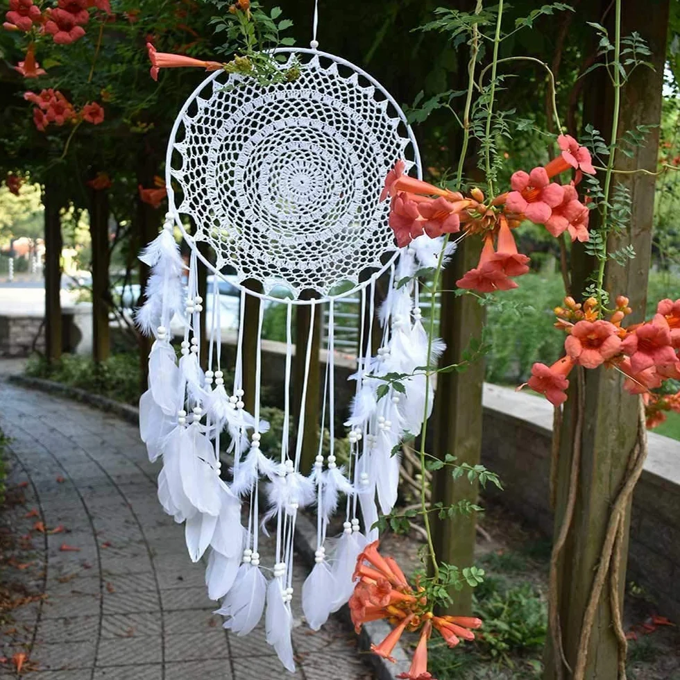 Łapacz snów boho 35 cm biały makrama ozdoba ścienna vintage