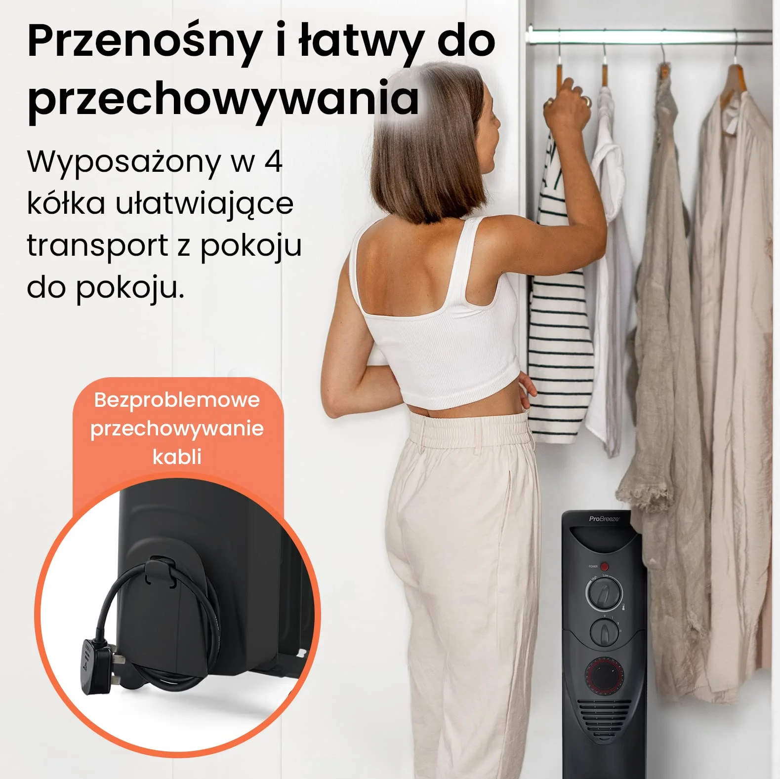 ProBreeze Olejowy Grzejnik Elektryczny 2500W z Termostatem 24h Timer 3 Poziomy Mocy Czarny