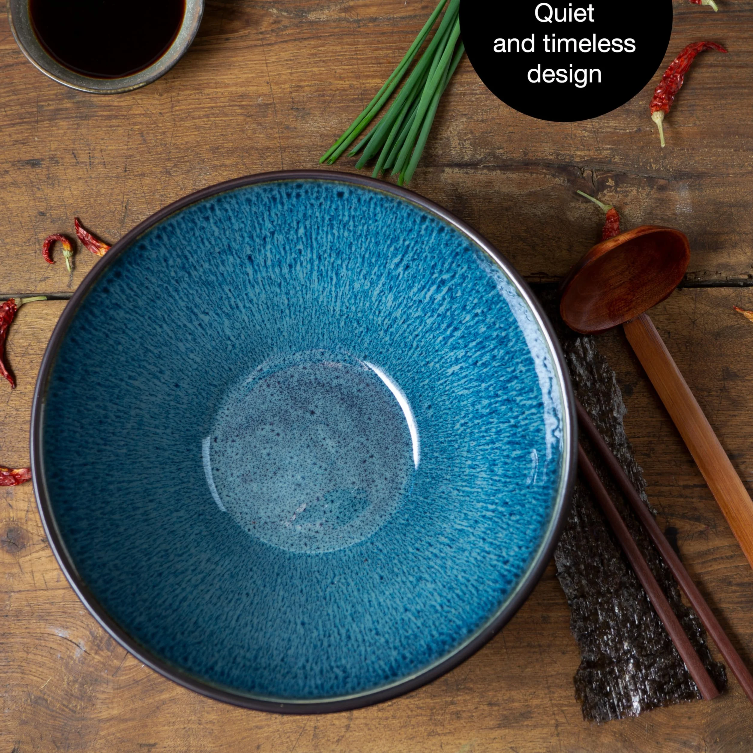 Moritz & Moritz SOLID Ceramiczna Miska Ramen 800-1300 ml Ø 24 cm Niebieski Zestaw dla 2 Osób z Pałeczkami i Łyżeczką