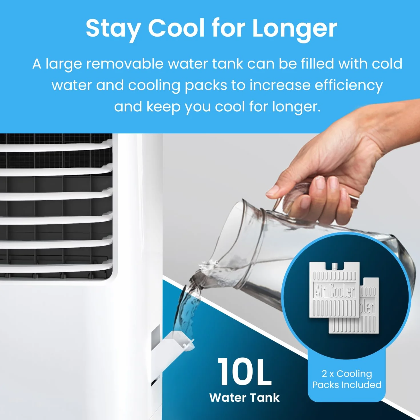 Pro Breeze Przenośny Klimatyzer 4w1 – Klimator Ewaporacyjny z Nawilżaczem, Oscylacją, Zdalnym Sterowaniem, 3 Prędkości, Timer 7h, Tryb Nocny, Zbiornik 10L, Biały
