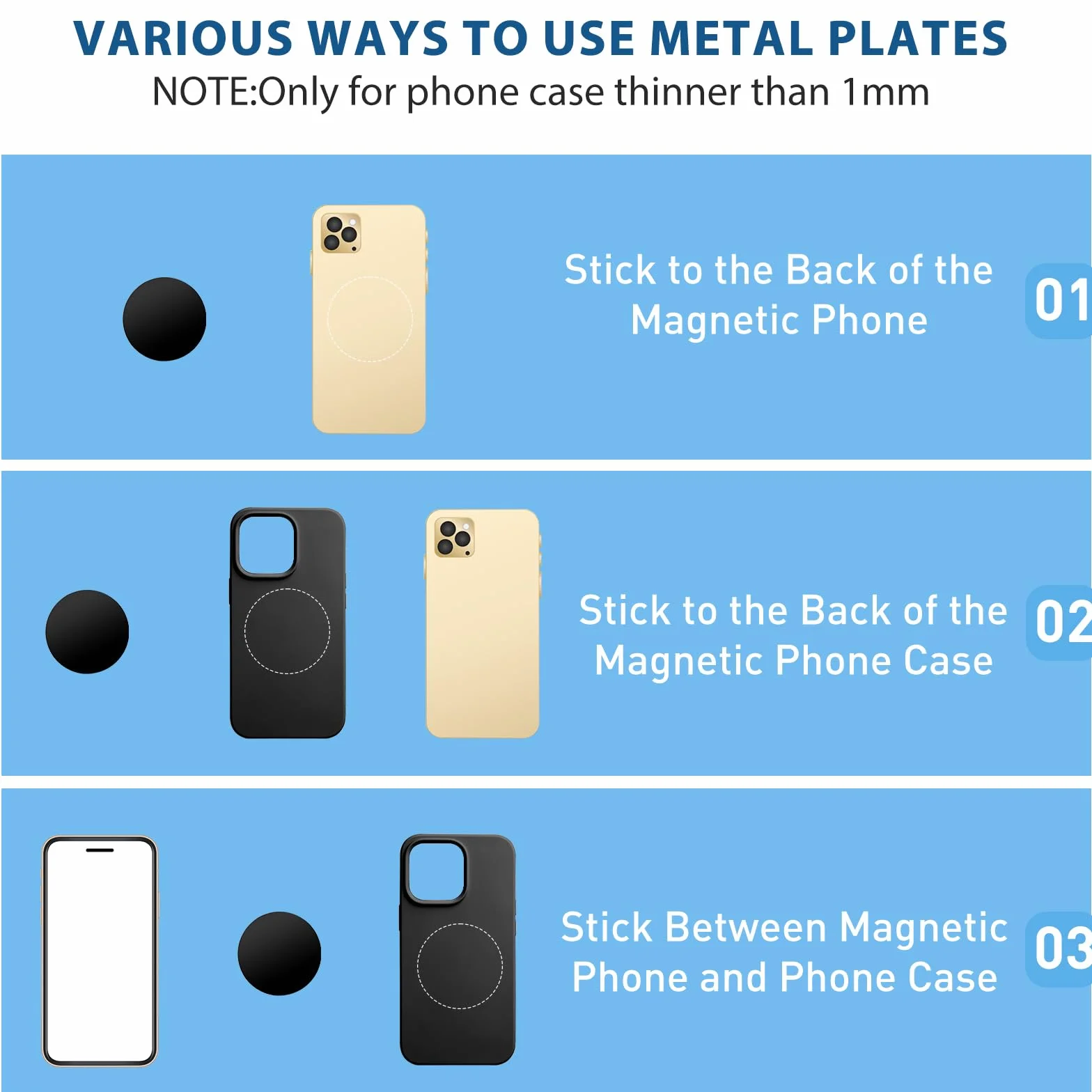 30 sztuk metalowych płytek na magnesy, samoprzylepna płytka metalowa, uchwyt na telefon komórkowy, metalowe płytki, uchwyt na telefon komórkowy, 15 okrągłych i 15 prostokątów, 40 mm, 45 x 65