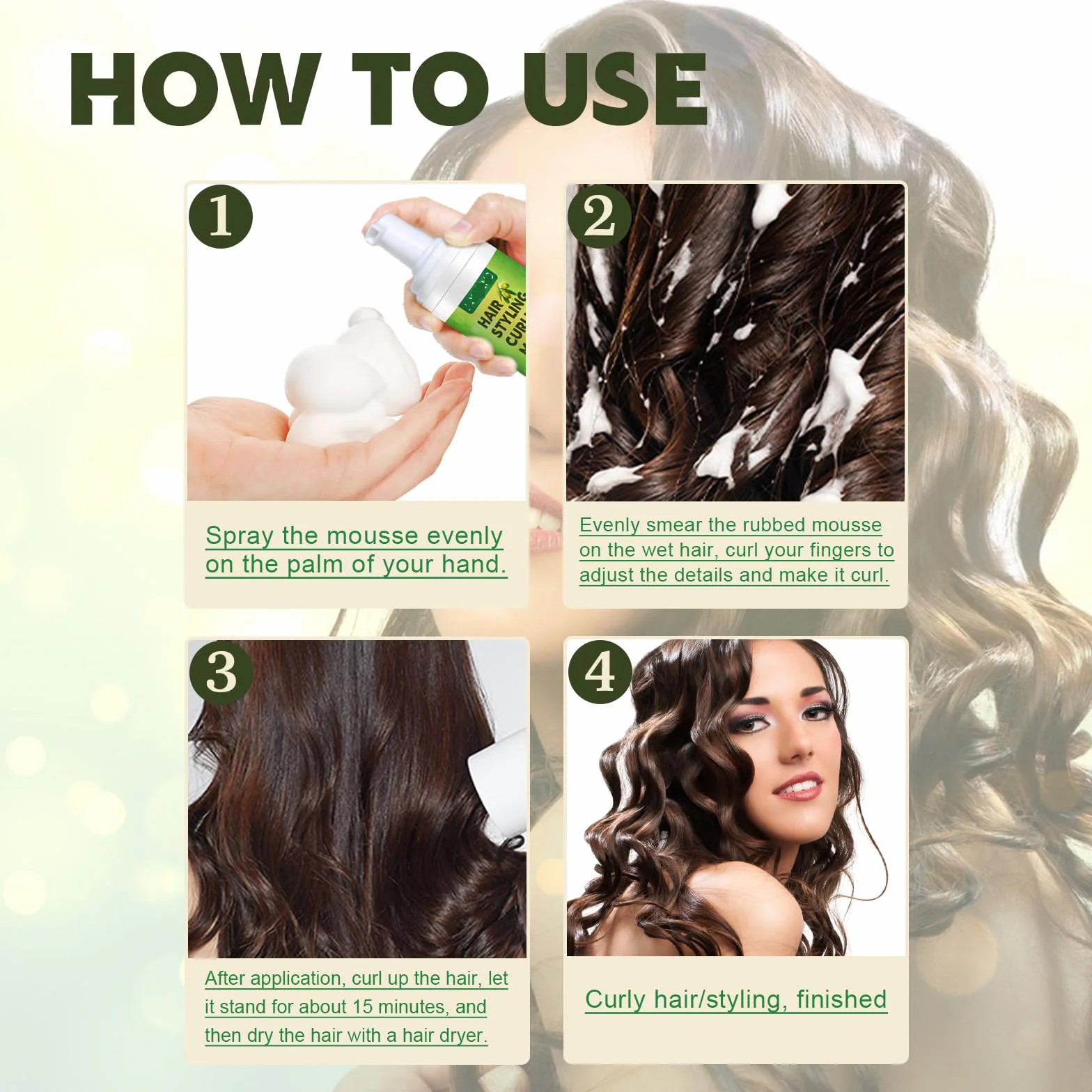 2 szt. Mus do stylizacji loków, miękki mus do modelowania loków, zwijacz loków, nawilżająca pielęgnacja pianki do stylizacji pianki, 2 szt. x 60 ml, hair2