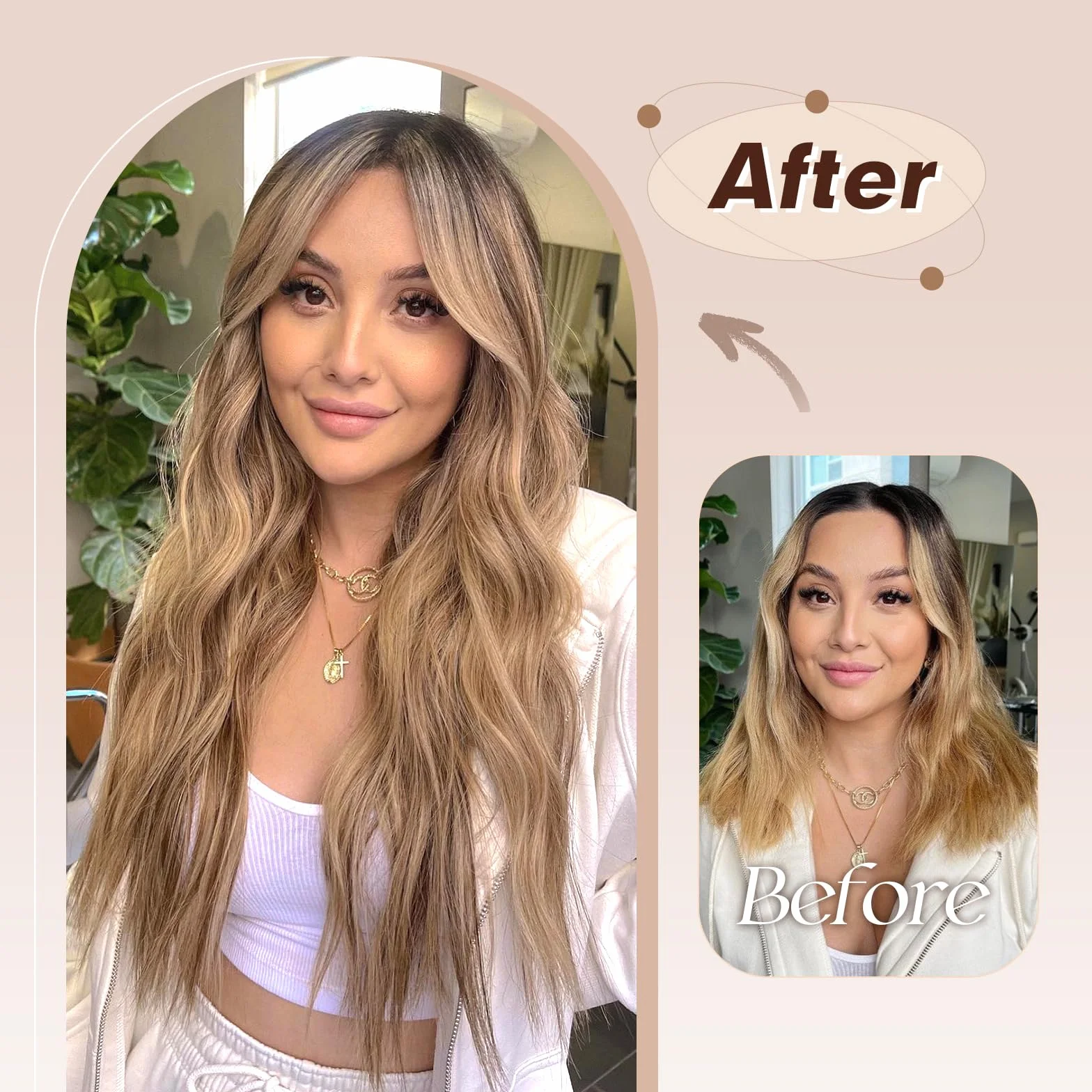 FESHFEN Doczepy z klipsem 4 szt Grube kawałki włosów Długie faliste doczepki z klipsem 50 cm Treski z włókna syntetycznego na całą głowę dla kobiet, Czekoladowy brąz Podkreślony karmelowy blond