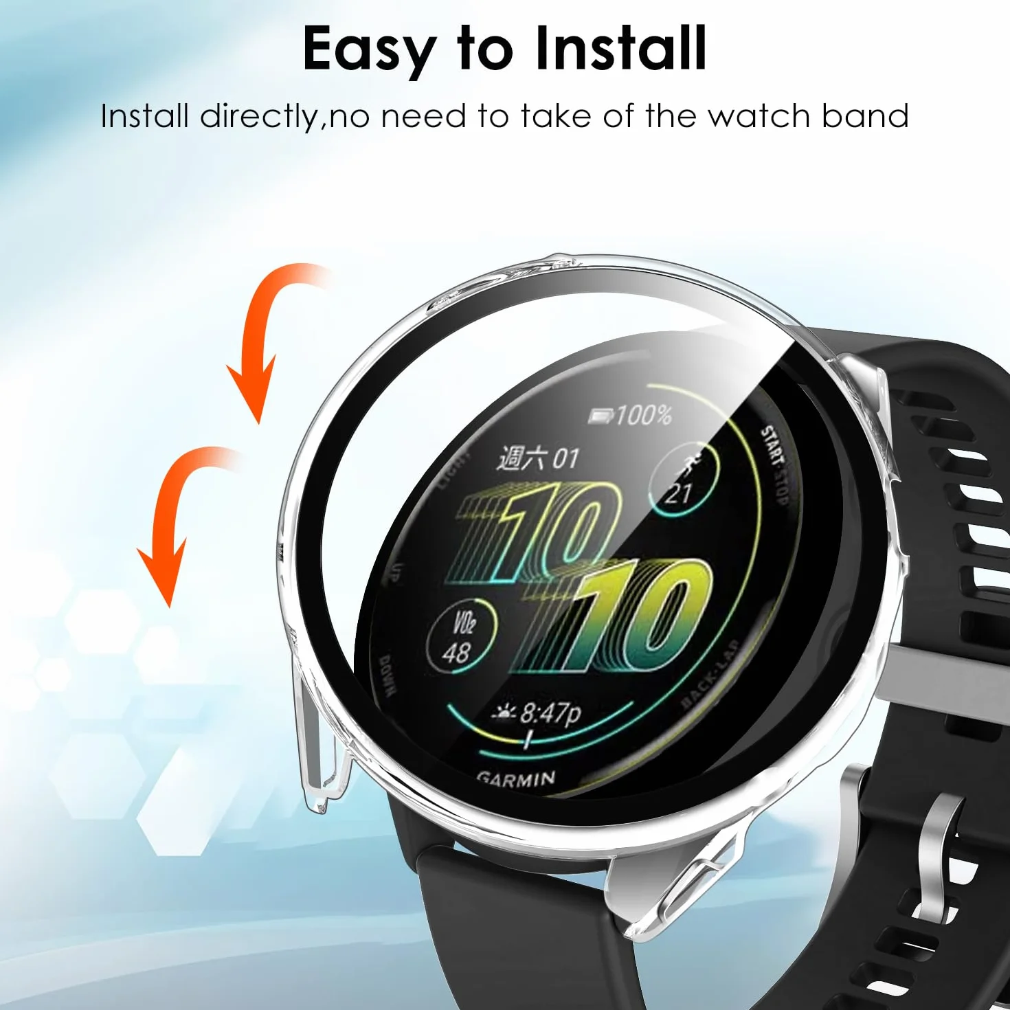 ivoler 3 szt. Twardy futerał PC do Garmin Forerunner 570 47 mm, pełna ochrona ekranu ze szkła hartowanego odporna na wstrząsy odporna na zarysowania etui, 2 przezroczyste + 1 czarny