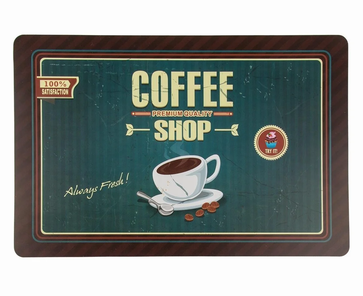 Zestaw 4 stołowych Retro Coffee Shop plastikowe zmywalne 43 x 28 cm
