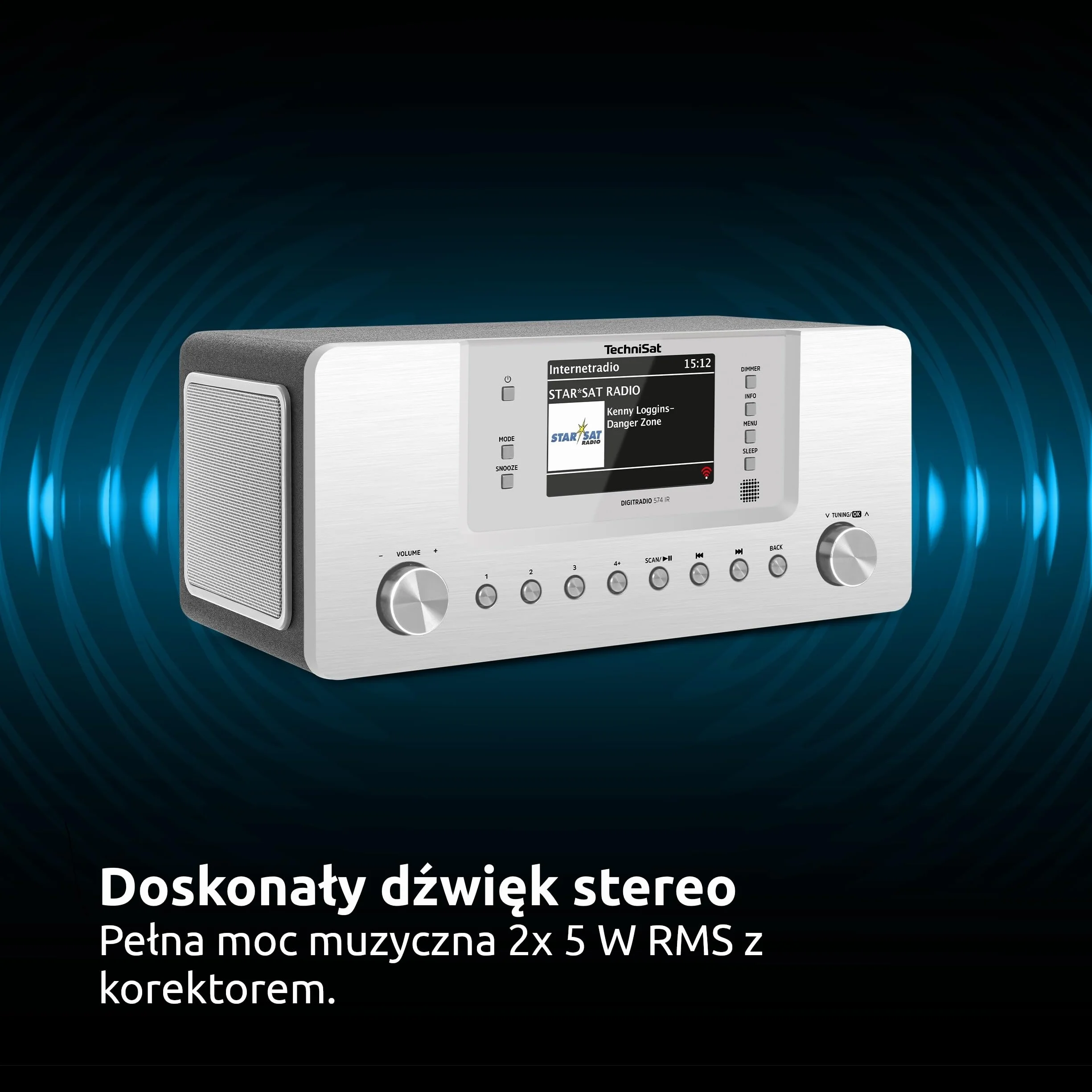 TechniSat DIGITRADIO 574 IR - radio internetowe stereo (DAB+, FM, WLAN, streaming audio Bluetooth, 4-calowy kolorowy wyświetlacz, USB, wejście AUX, gniazdo słuchawkowe, budzik, 10 W, aplikacja/pilot)