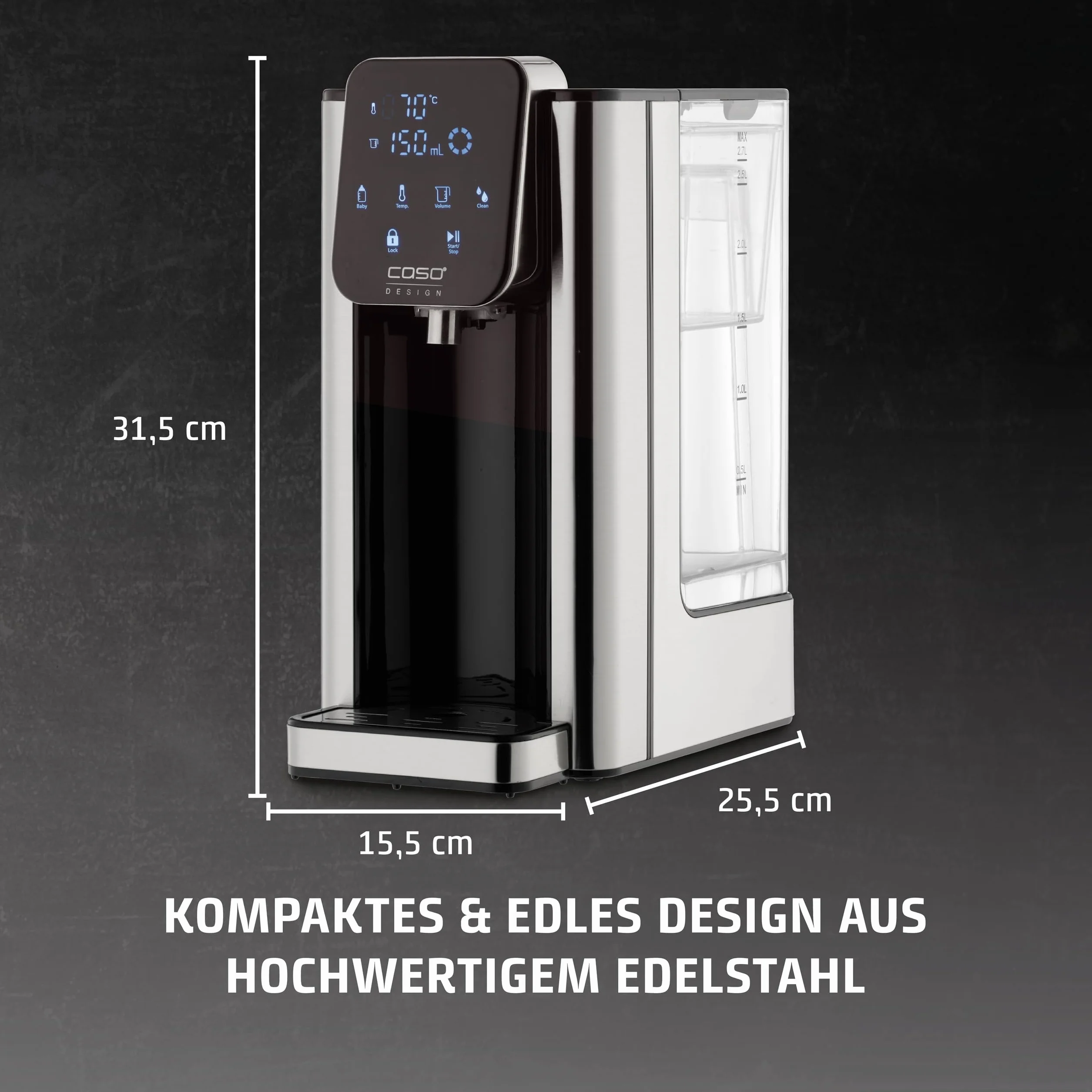 Caso Hw660 Podgrzewacz Wody, Czarny/Srebrny, 2.7 l