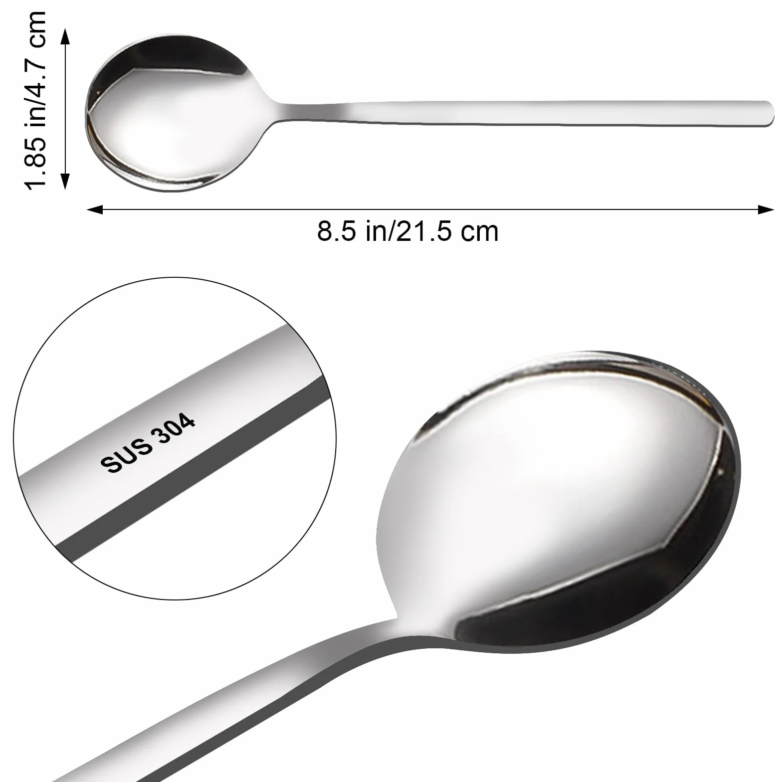 VANRA Zestaw 6 łyżek do zupy, stal nierdzewna 304, 20 cm