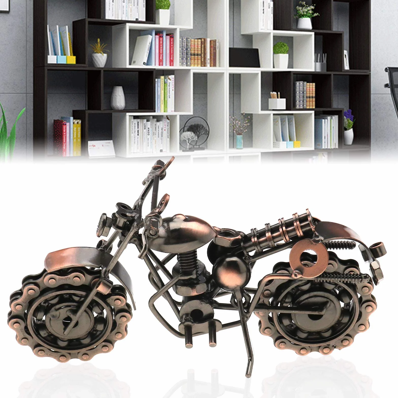 Retro Vintage metal motocykl brąz ręcznie metalowy model koła łańcuchowego ornament sztuka rzeźba kolekcjonerska prezent