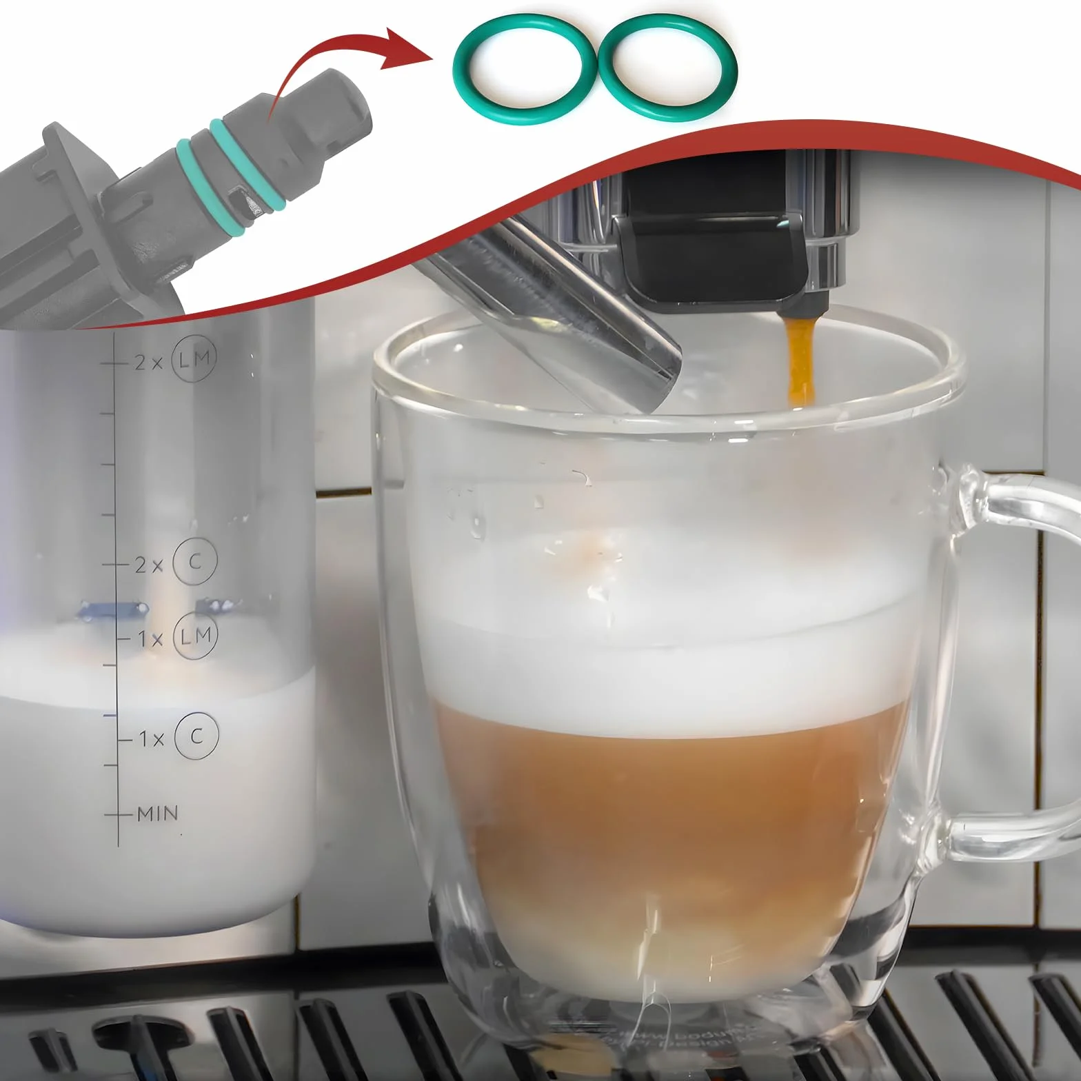 Uszczelka do spieniacza mleka Delonghi – zestaw uszczelek do Delonghi Dinamica części zamiennych pojemnika na mleko, uszczelki o-ringów do ekspresu do kawy Delonghi, akcesoria Primadonna/ESAM/ECAM itp